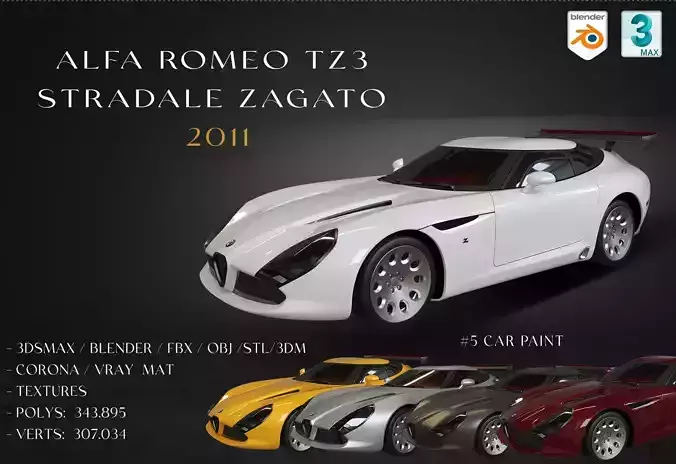Alfa Romeo TZ3 Stradale Zagato 2011  Low-poly 3D model