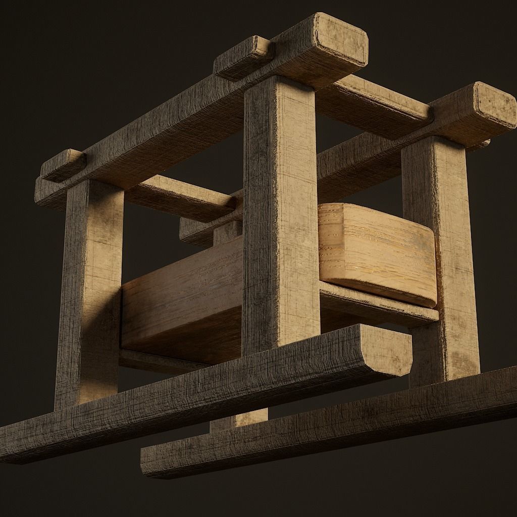 medieval grinding wheel Low-poly 3D model_6