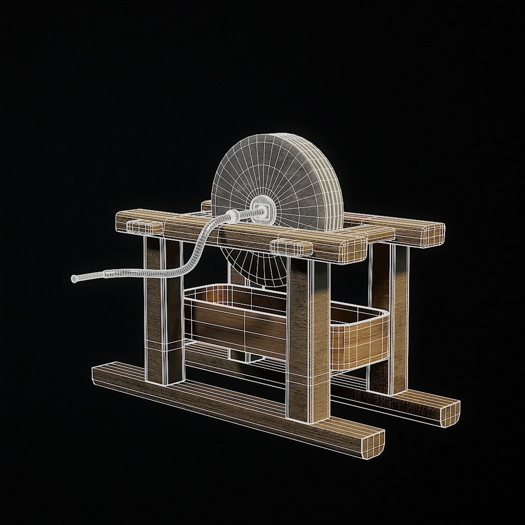 medieval grinding wheel Low-poly 3D model_9