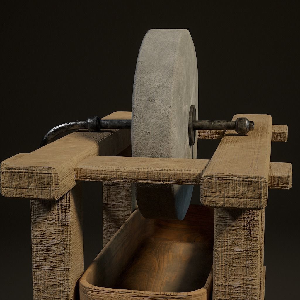 medieval grinding wheel Low-poly 3D model_8