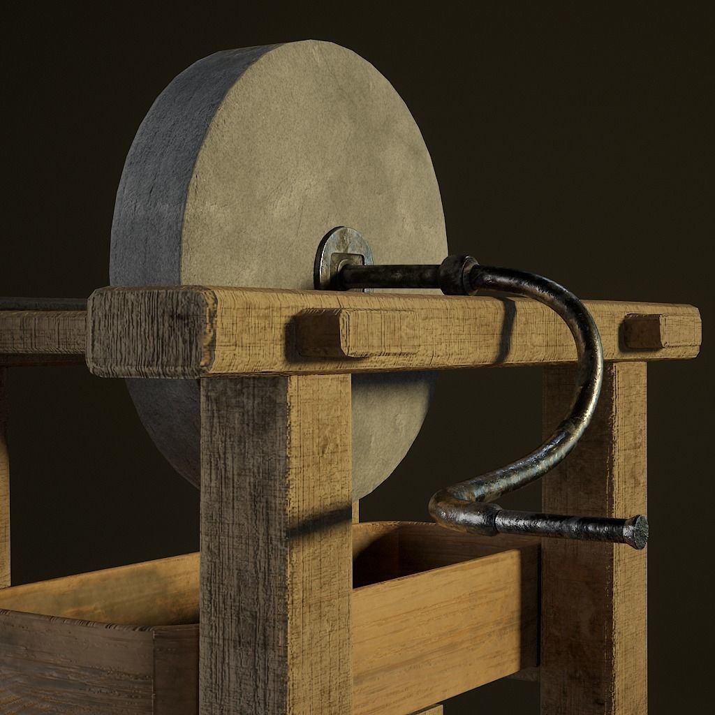 medieval grinding wheel Low-poly 3D model_1