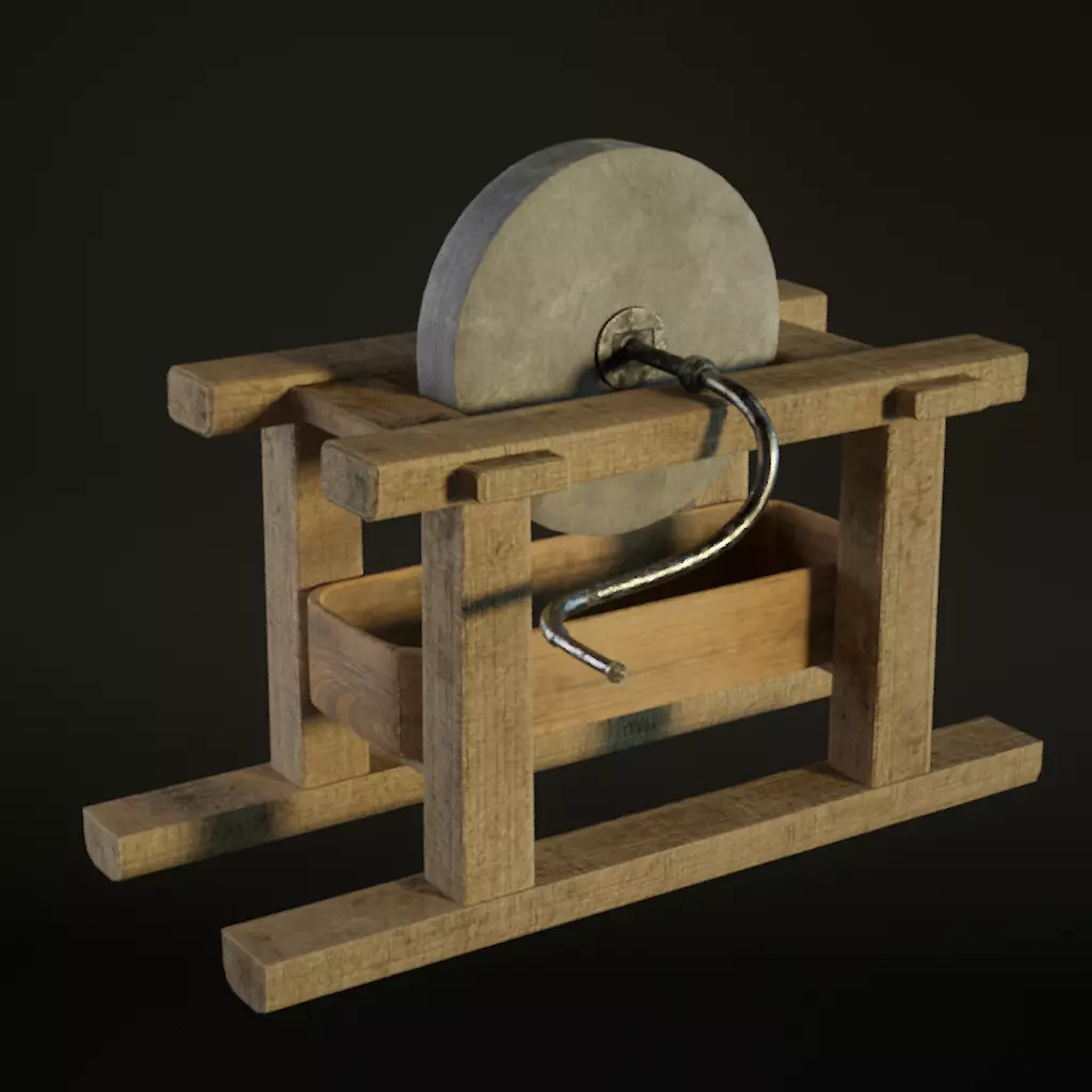 medieval grinding wheel Low-poly 3D model_0