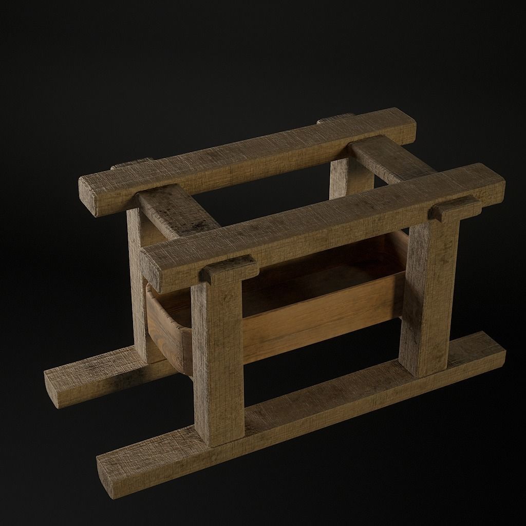 medieval grinding wheel Low-poly 3D model_5