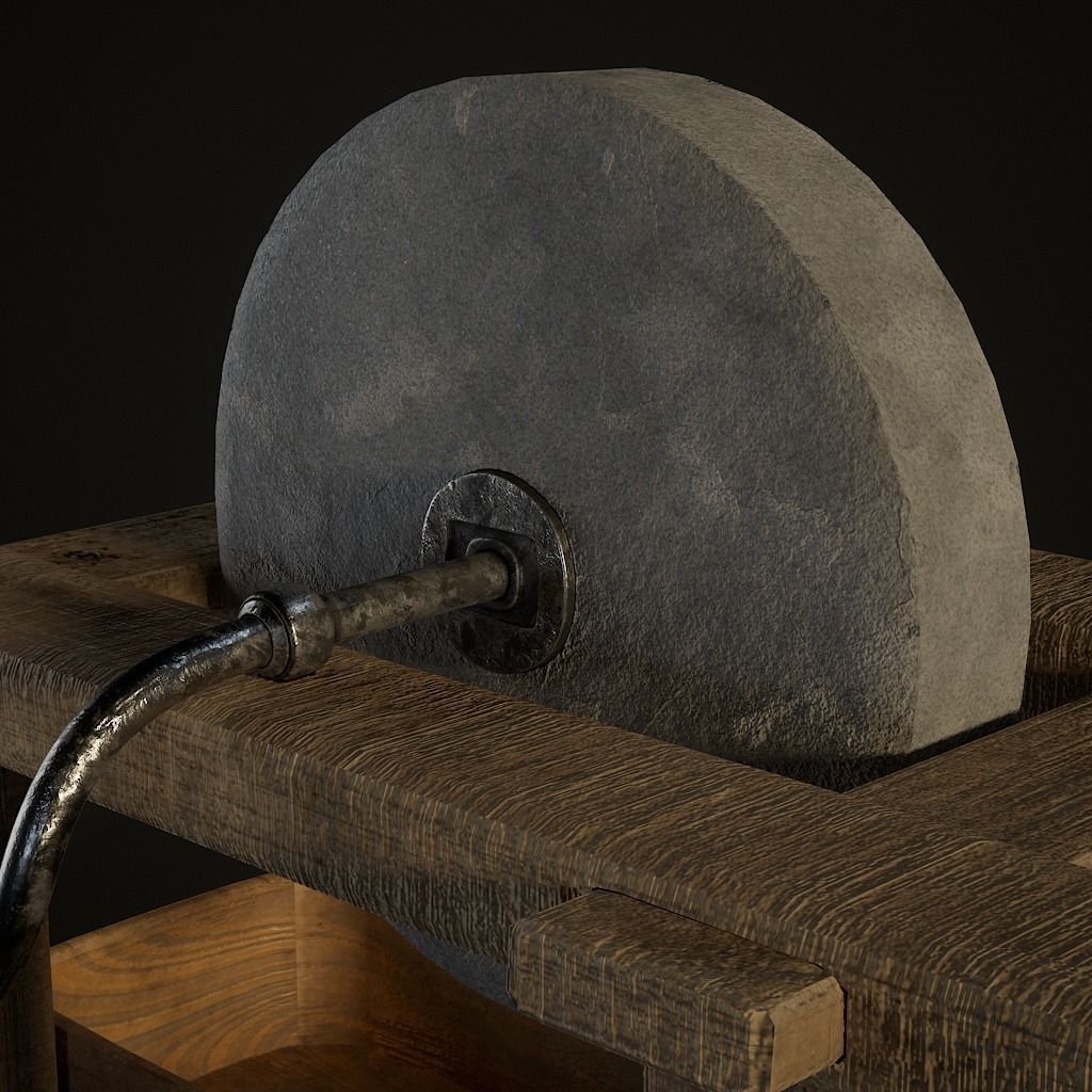 medieval grinding wheel Low-poly 3D model_7