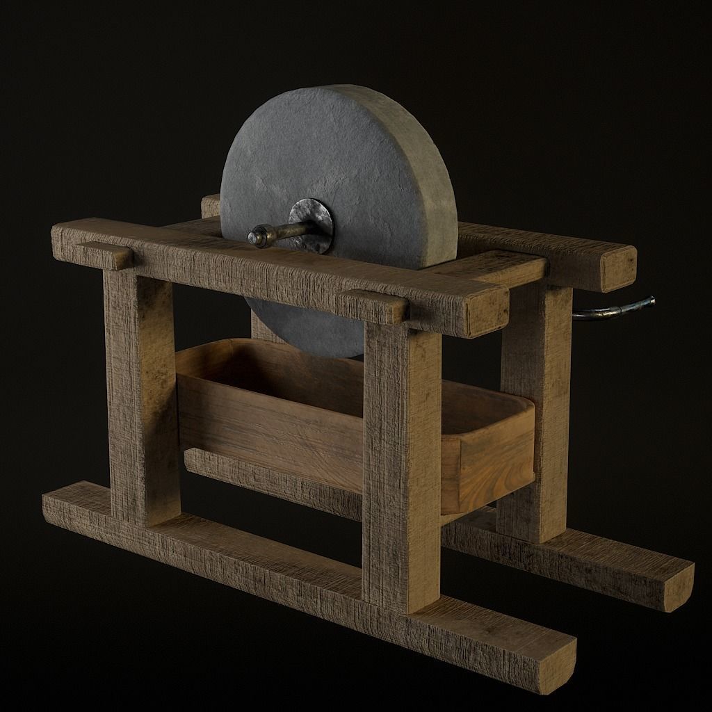 medieval grinding wheel Low-poly 3D model_2