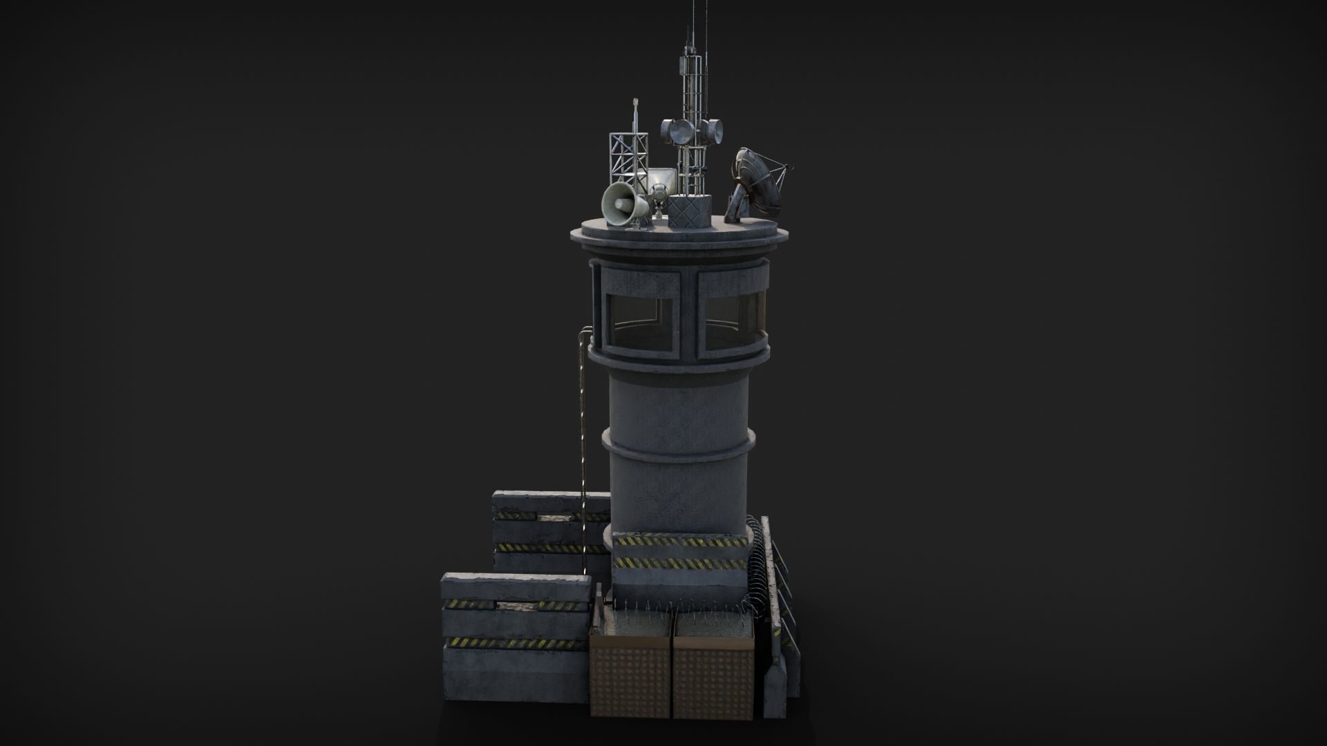 Watch Tower with barricades Low-poly 3D model_3