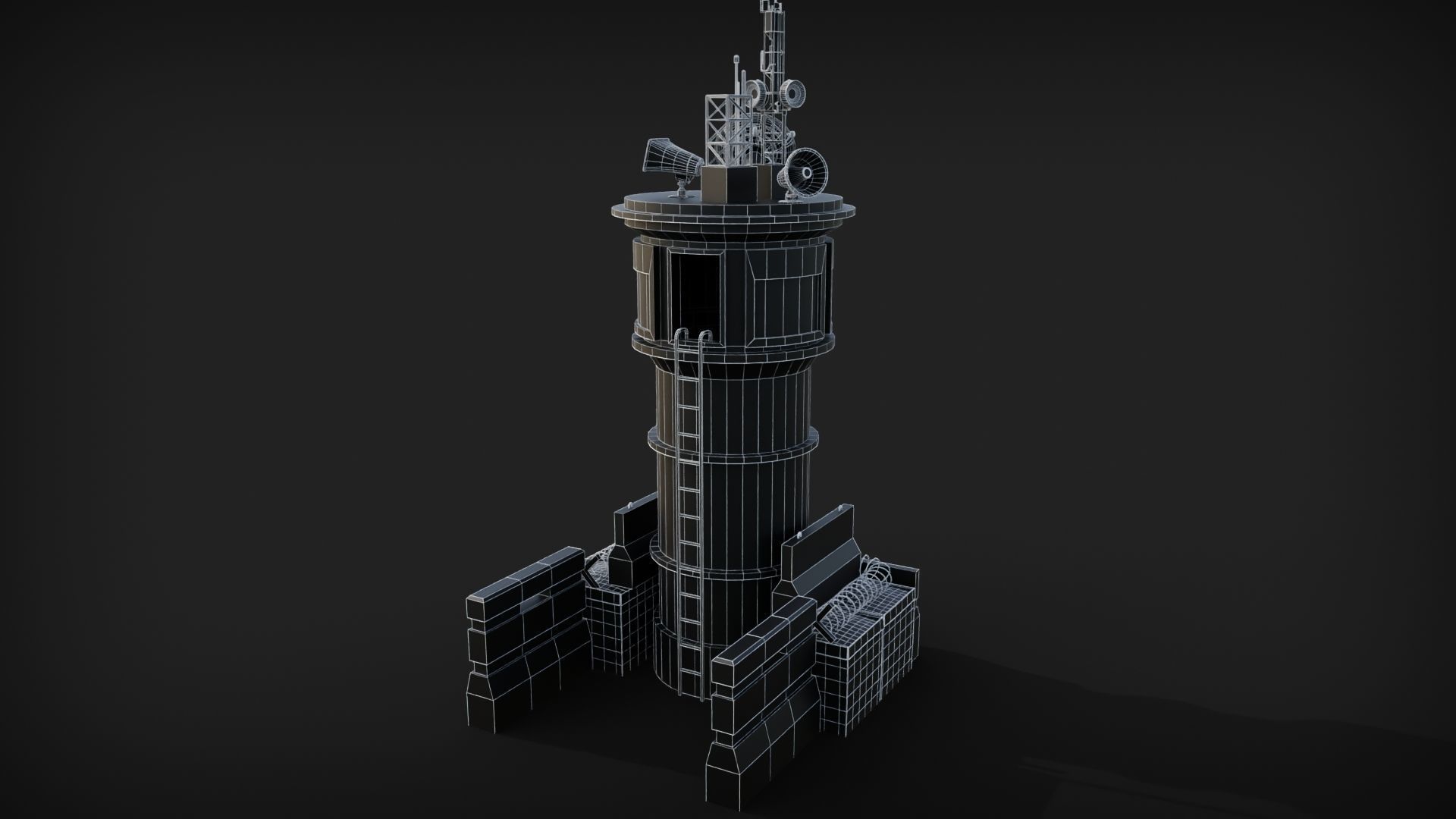 Watch Tower with barricades Low-poly 3D model_6