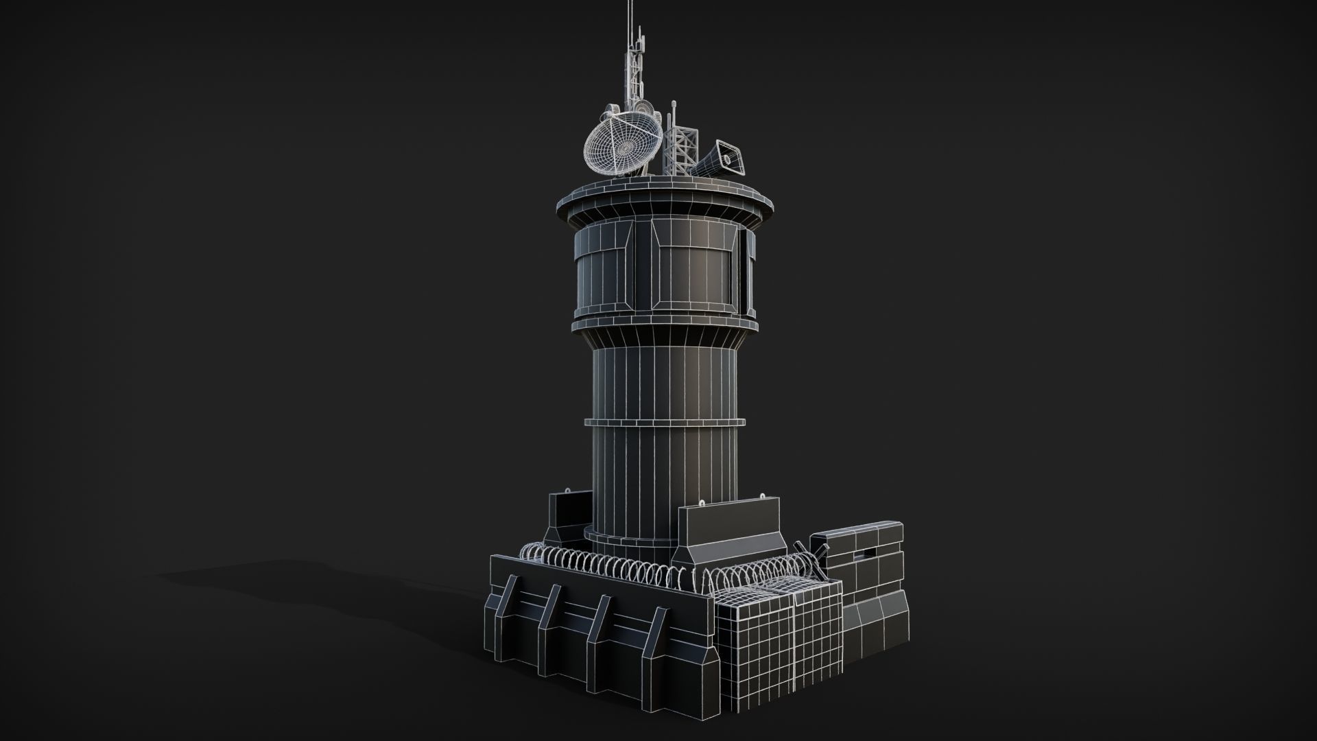 Watch Tower with barricades Low-poly 3D model_5
