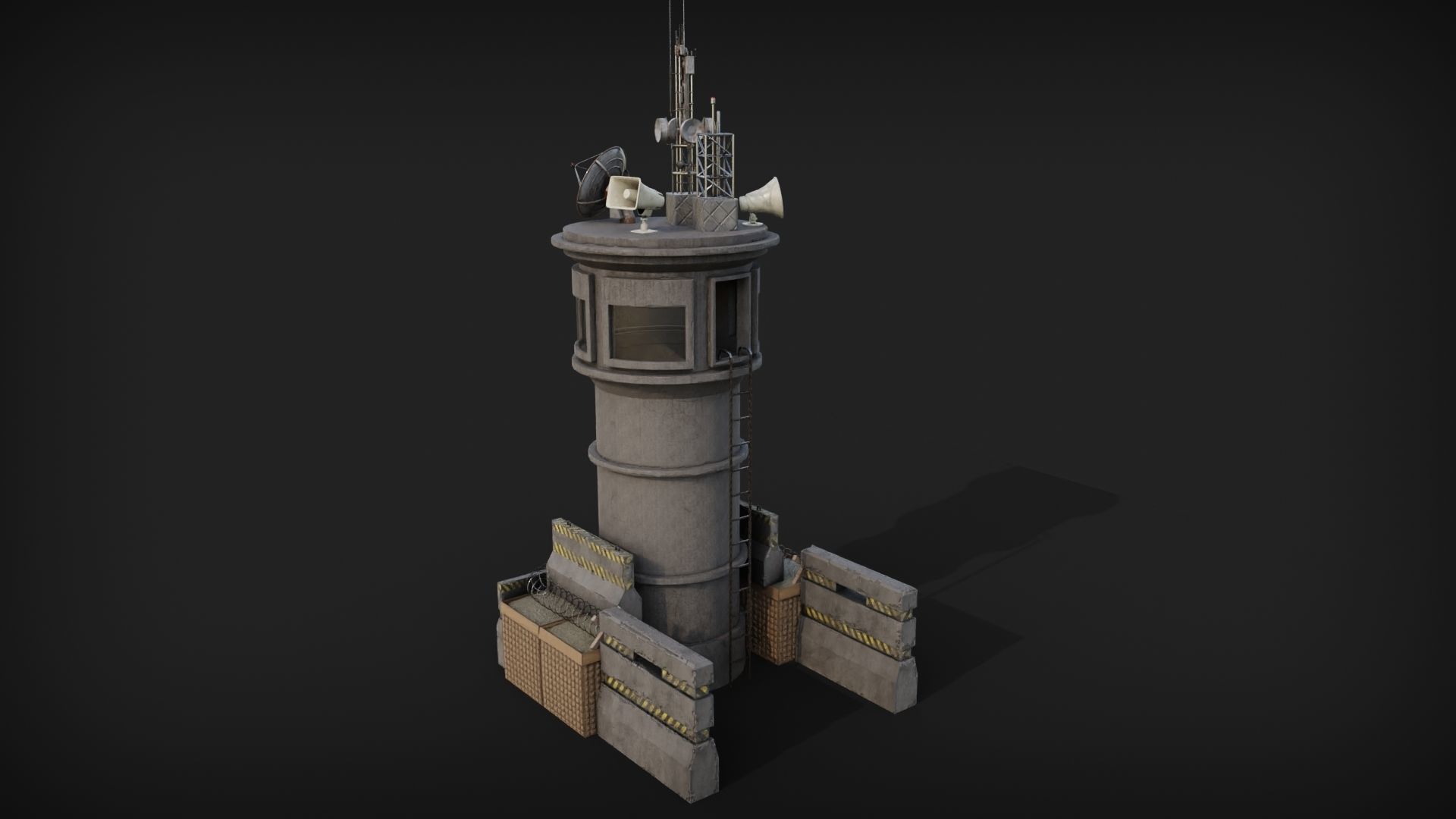 Watch Tower with barricades Low-poly 3D model_1