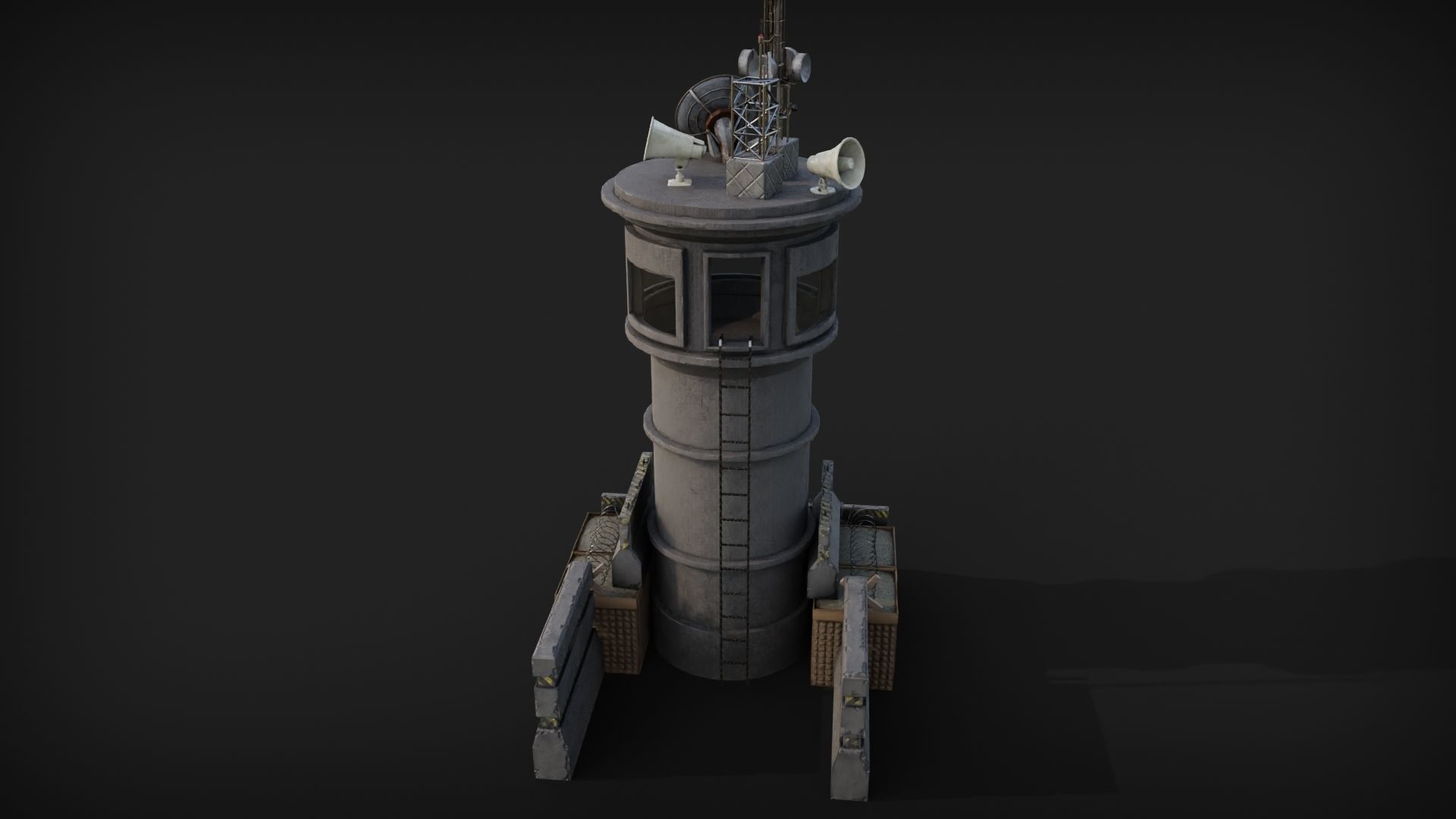 Watch Tower with barricades Low-poly 3D model_2