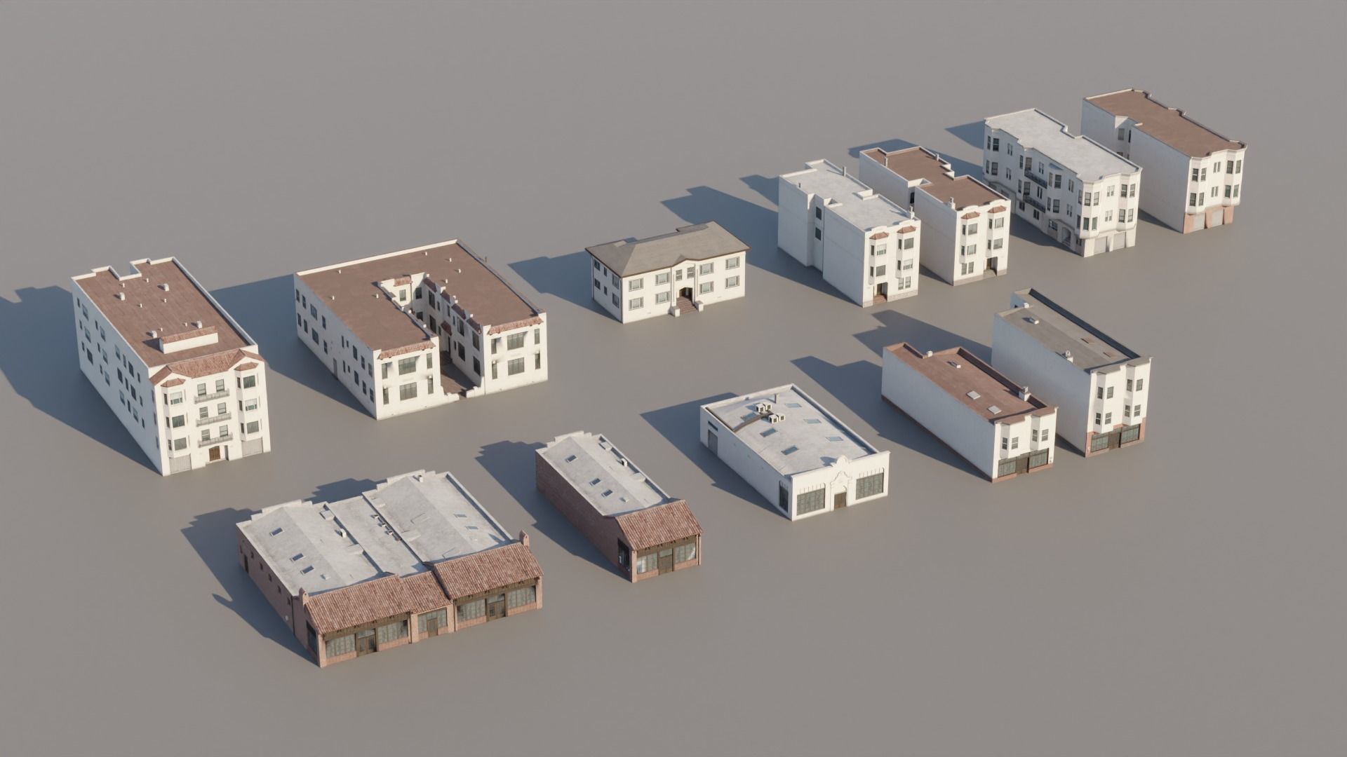 Spanish Revival - US West Coast California Buildings Low-poly 3D model_9