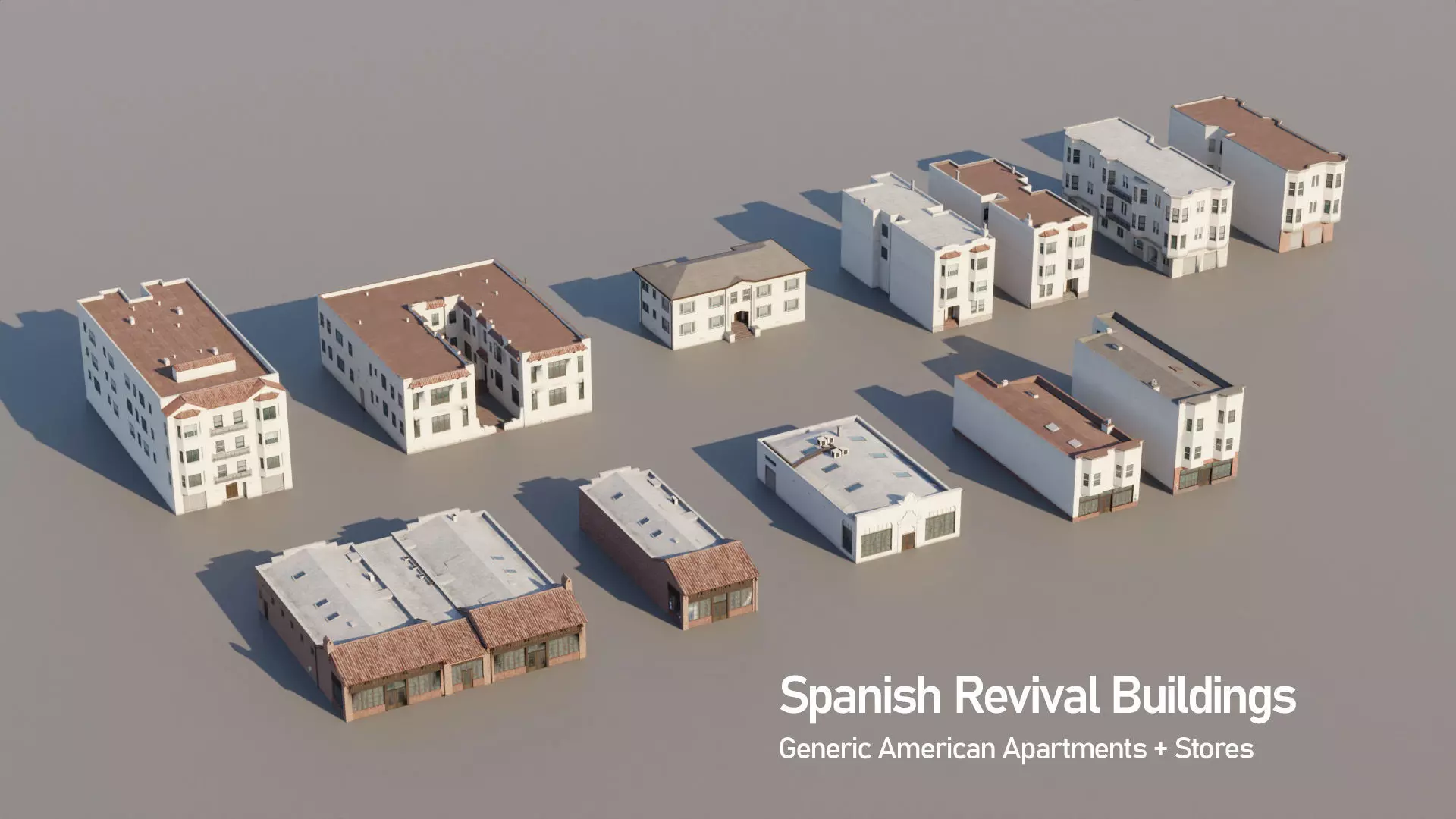Spanish Revival - US West Coast California Buildings Low-poly 3D model_0