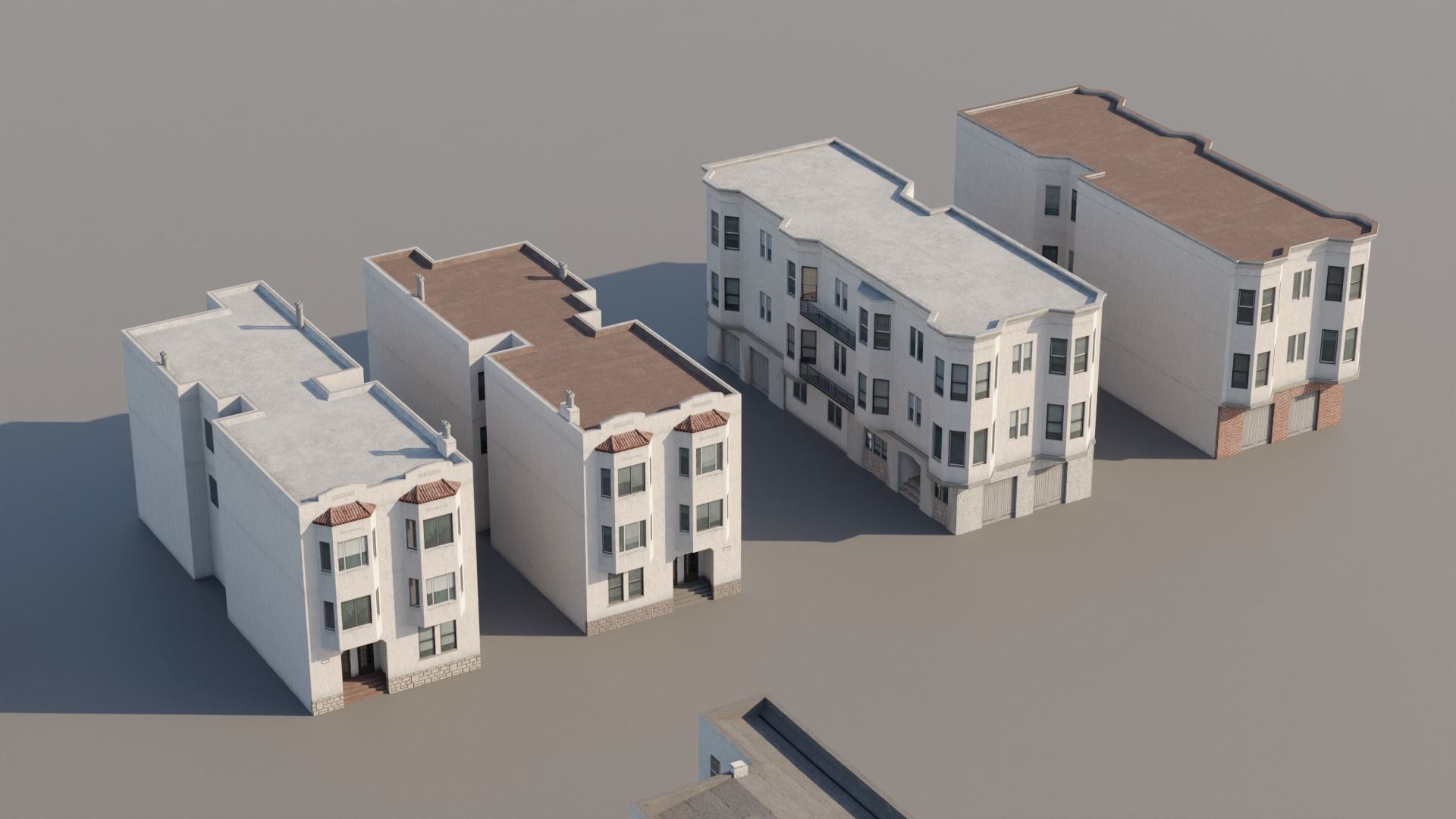 Spanish Revival - US West Coast California Buildings Low-poly 3D model_1
