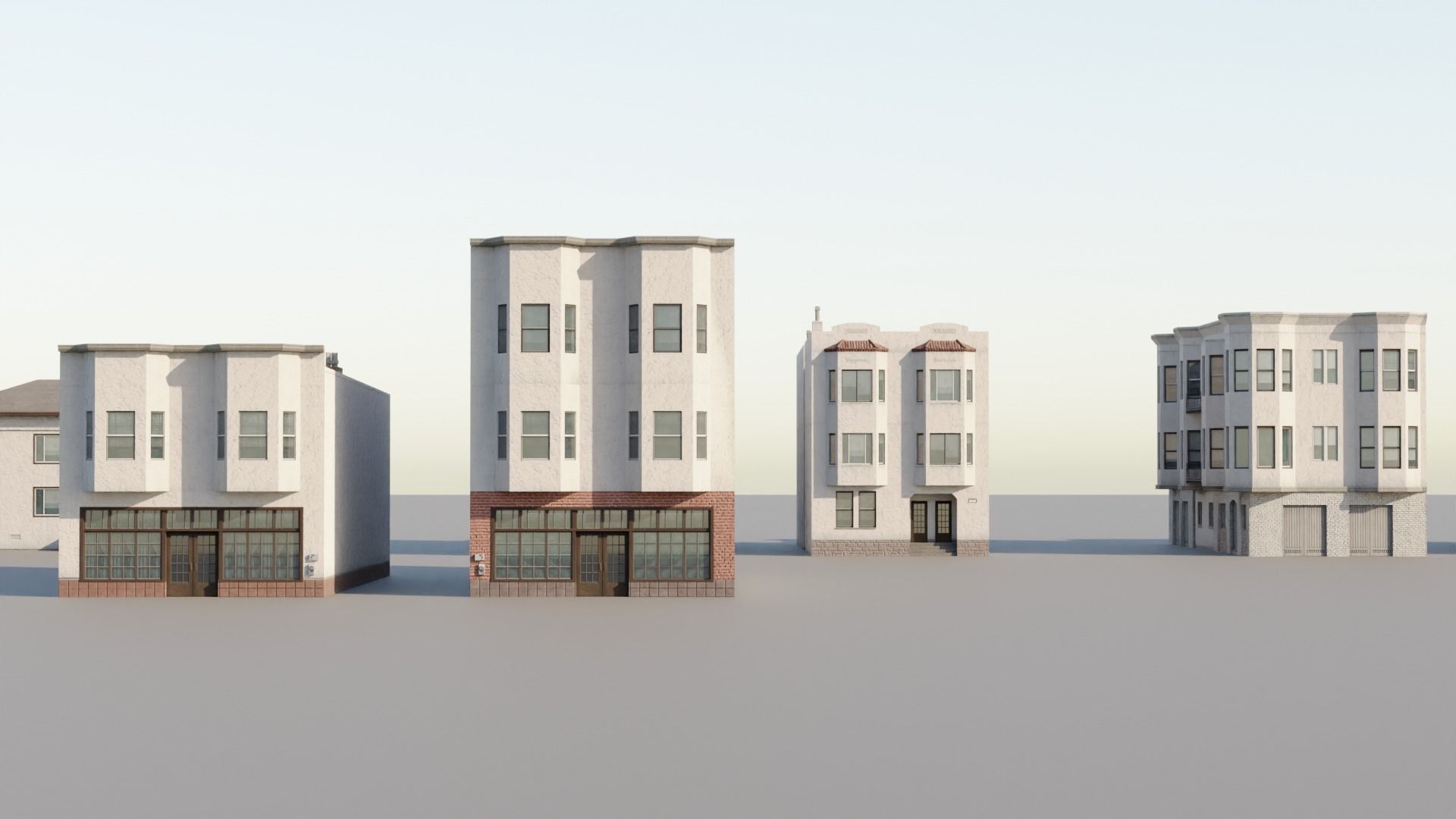Spanish Revival - US West Coast California Buildings Low-poly 3D model_5