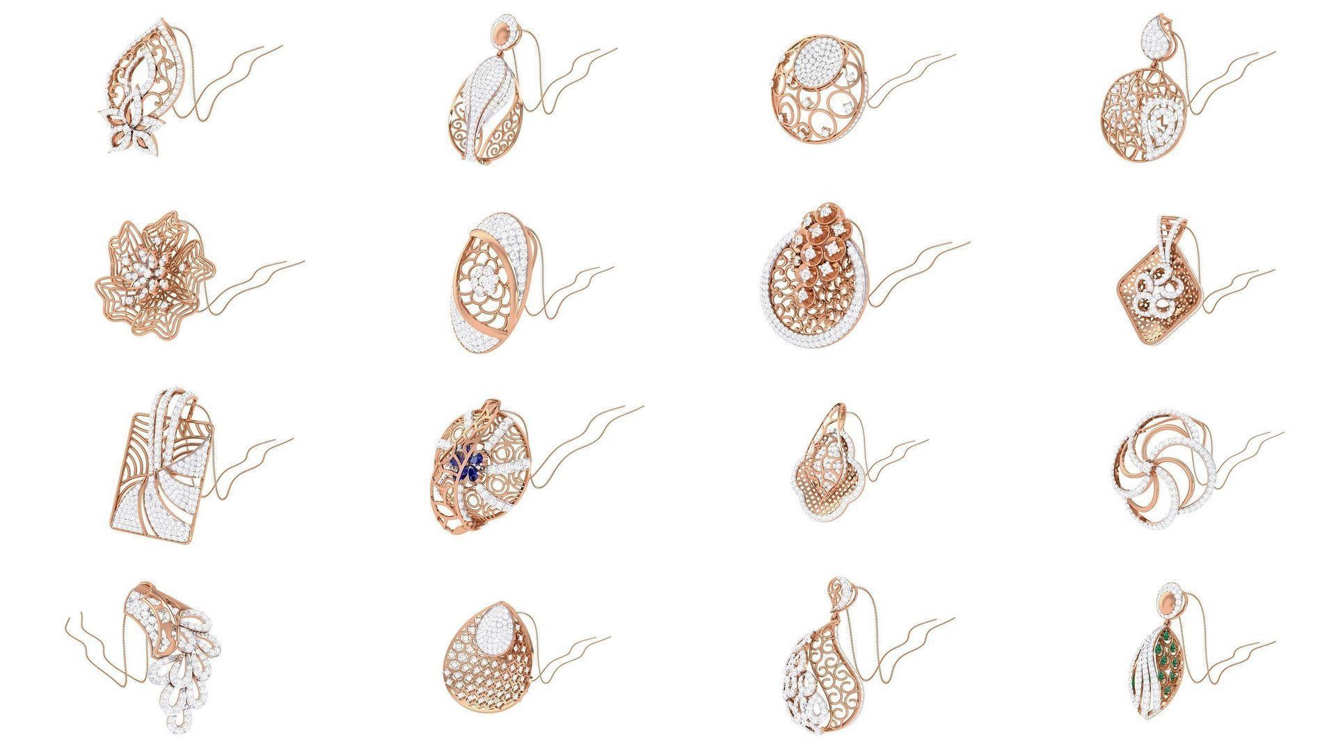 52 High Jewelry Pendant Necklace 3dm stl 3mf obj glb render 3D Model Collection_1