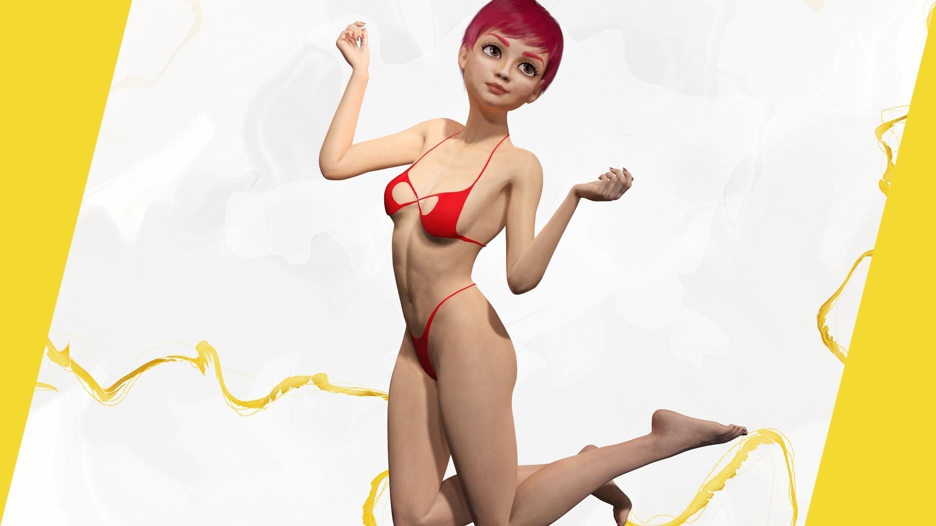 cute young woman red Low-poly 3D model_17