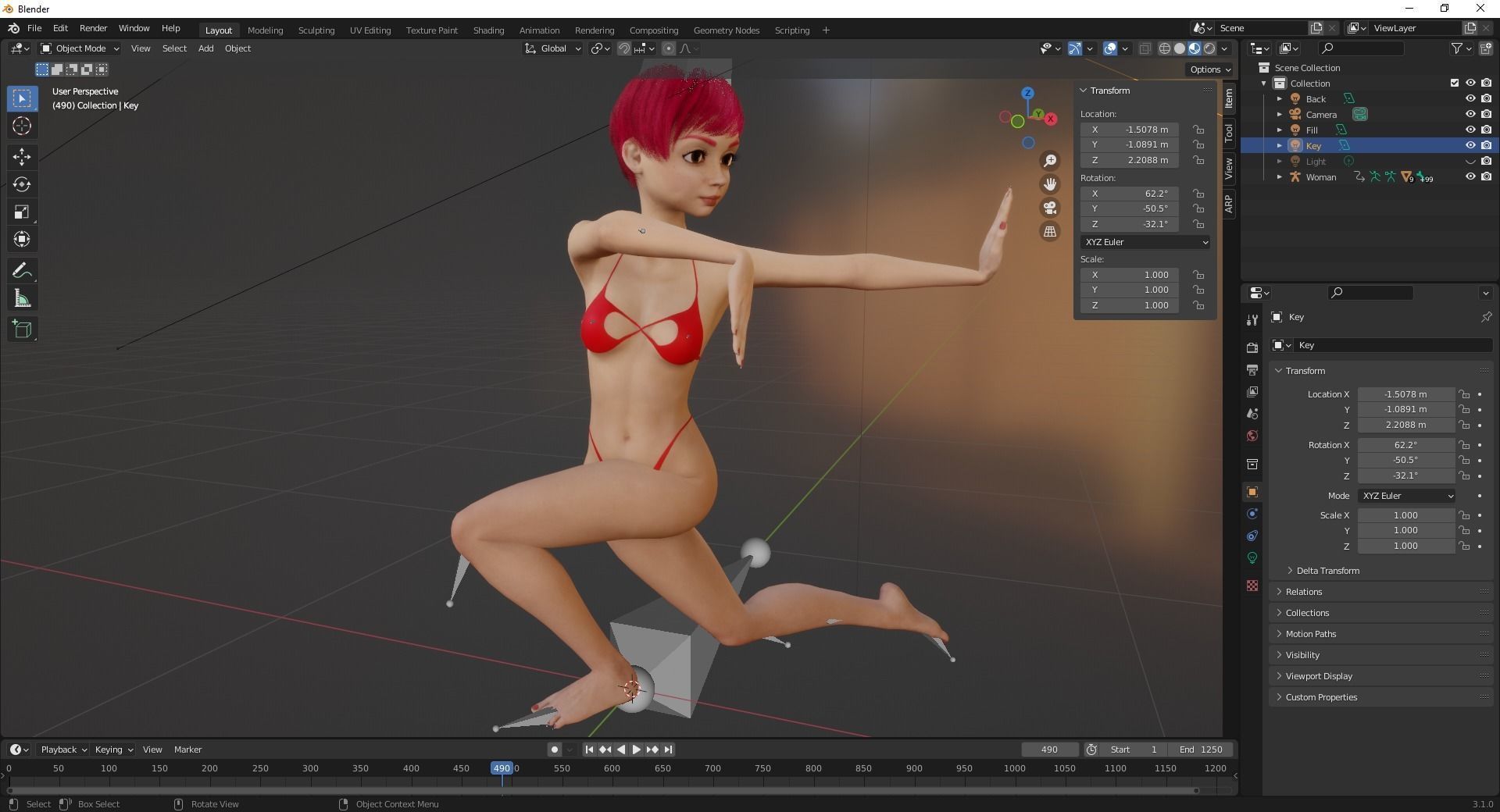 cute young woman red Low-poly 3D model_22