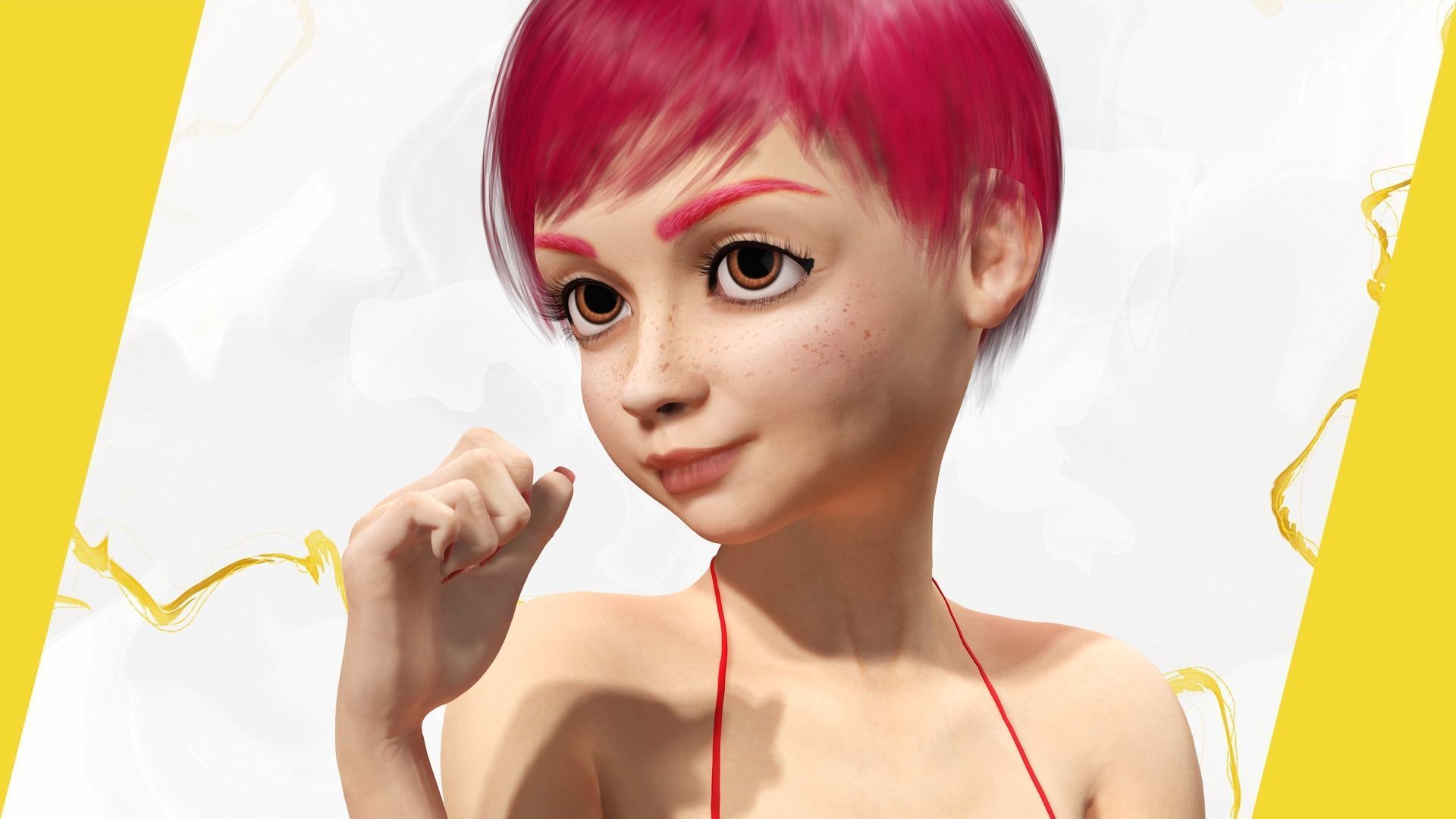 cute young woman red Low-poly 3D model_2