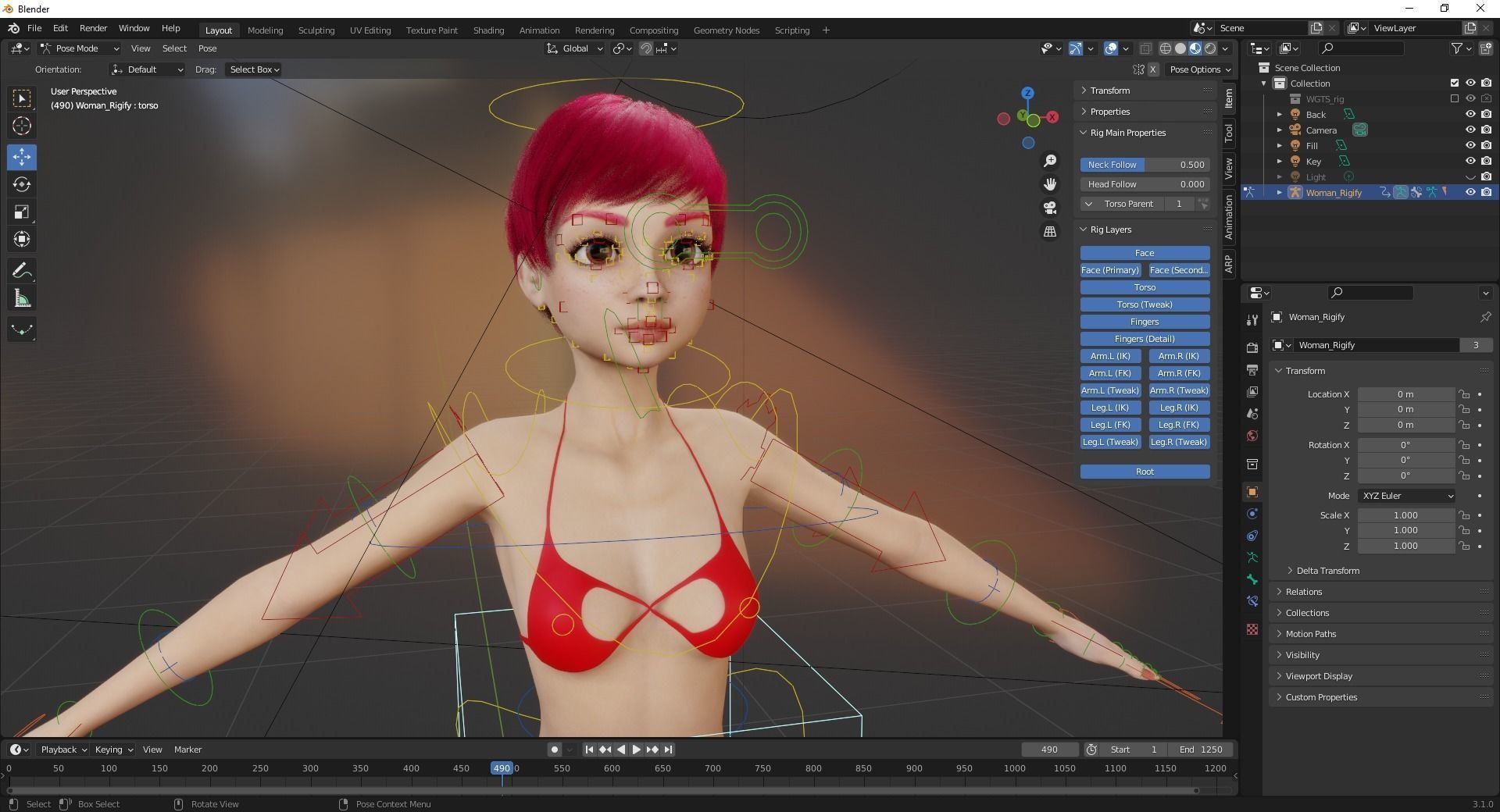 cute young woman red Low-poly 3D model_20