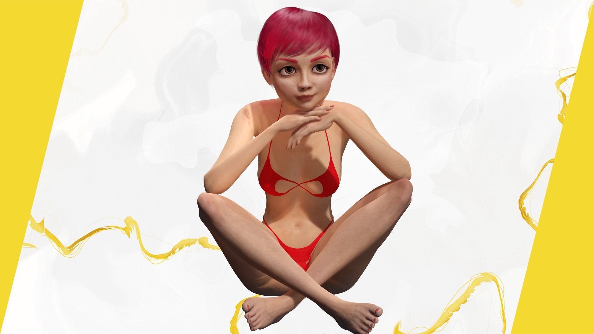cute young woman red Low-poly 3D model_13