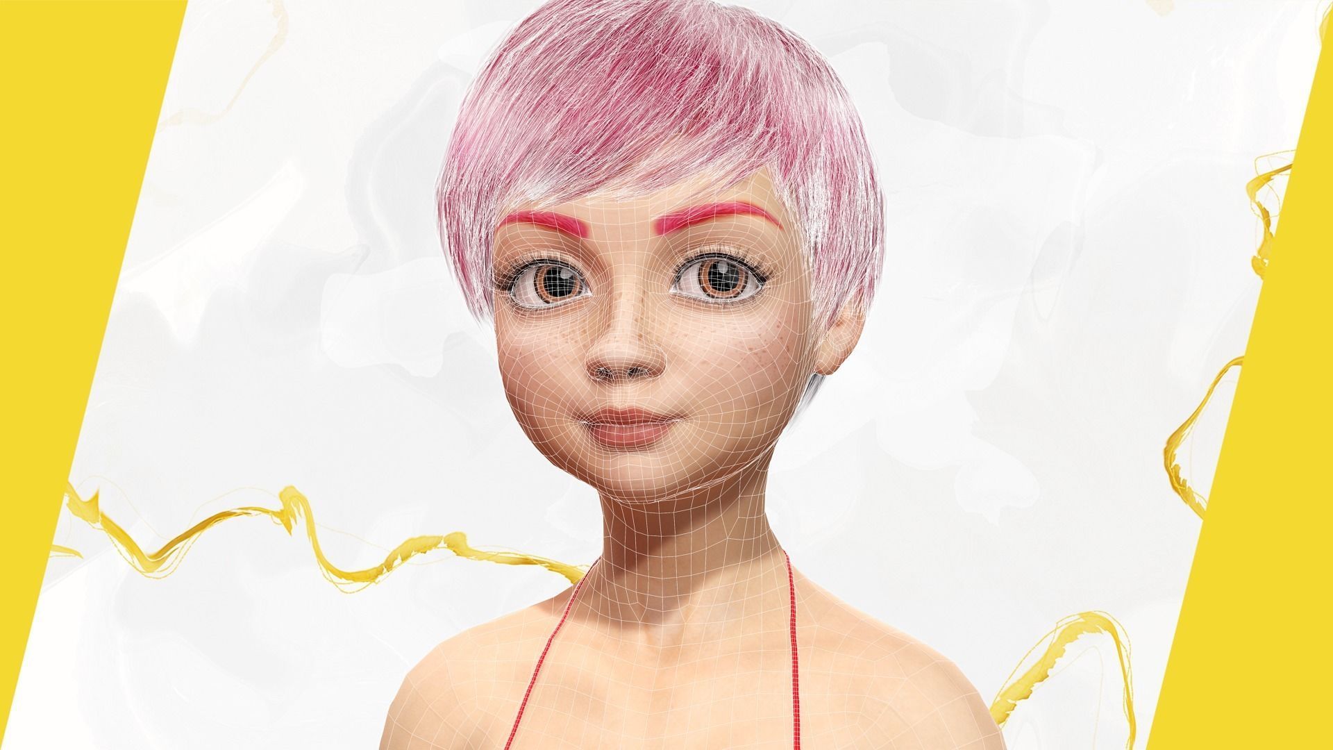 cute young woman red Low-poly 3D model_39