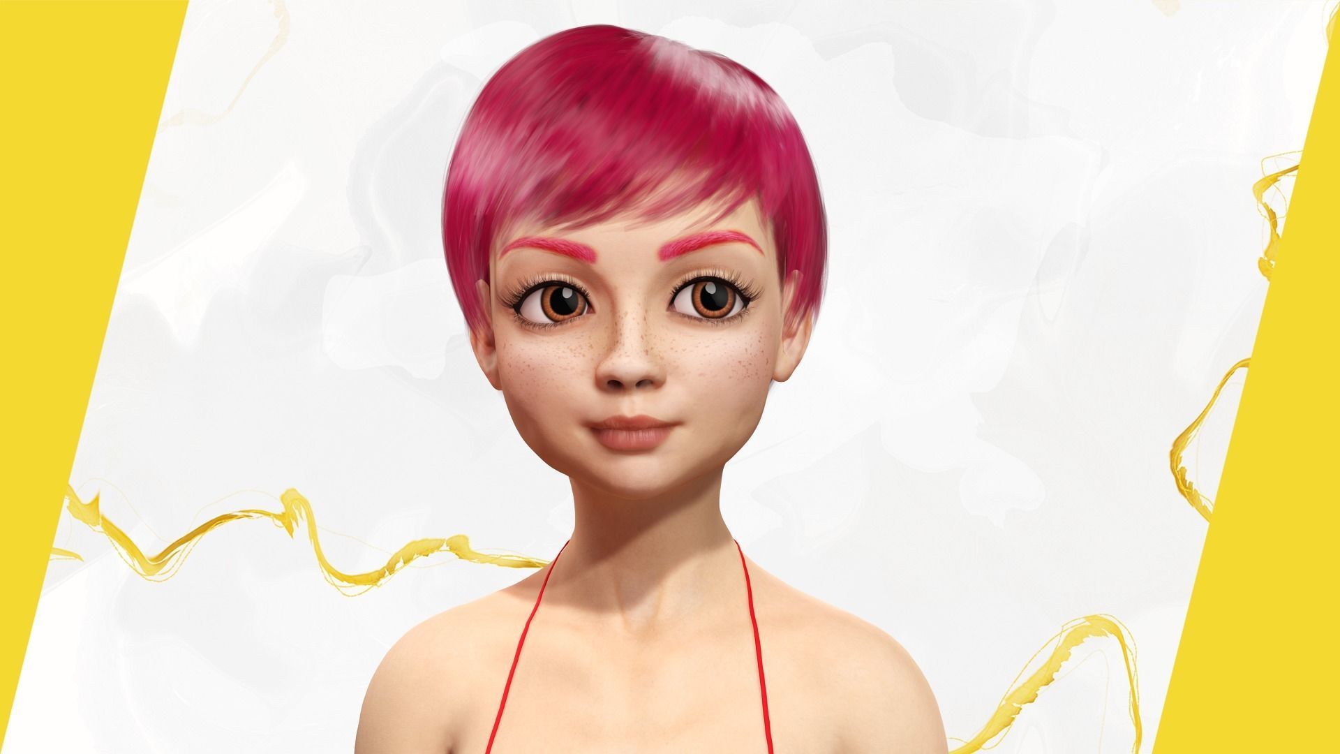 cute young woman red Low-poly 3D model_1