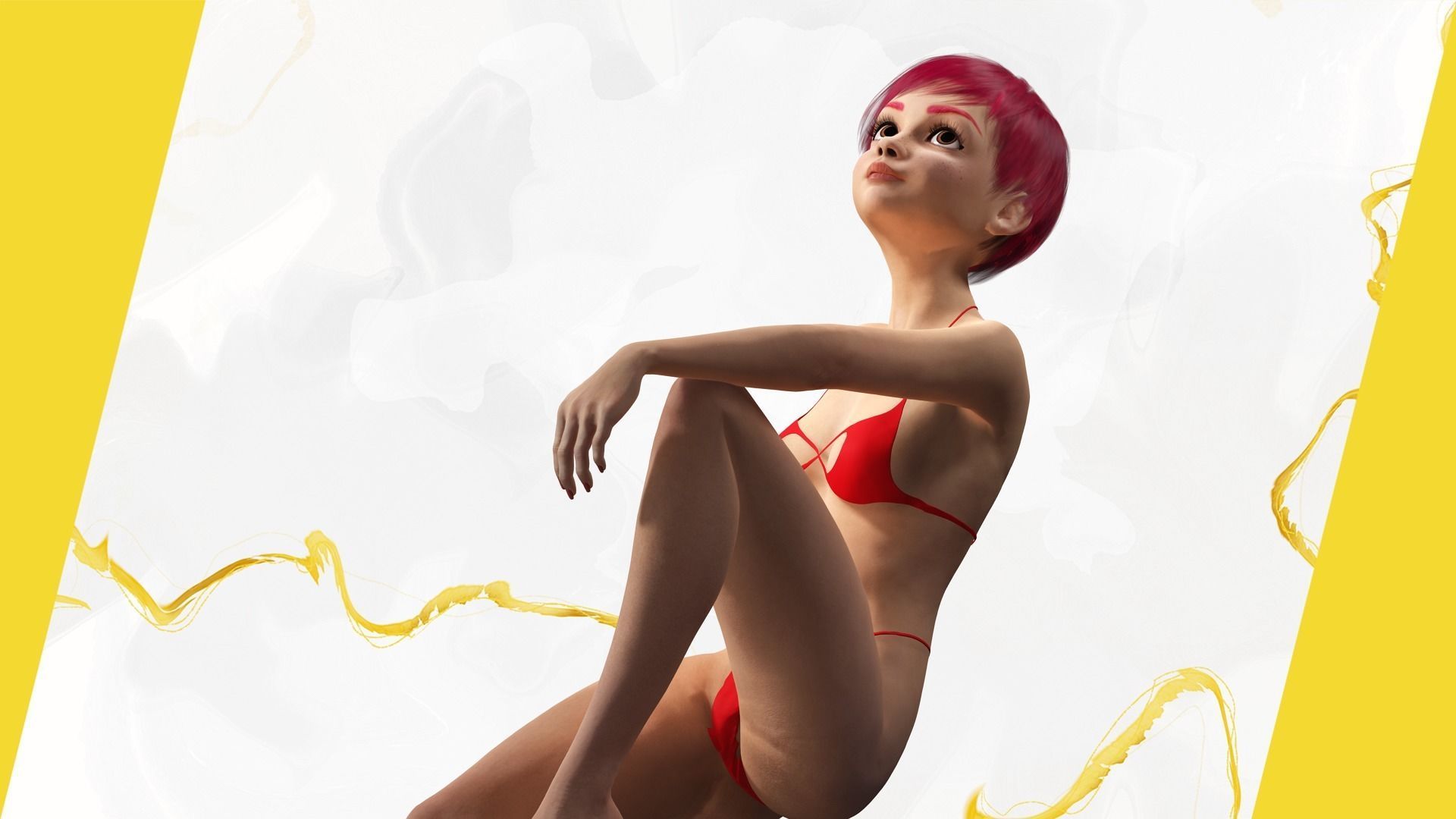cute young woman red Low-poly 3D model_11