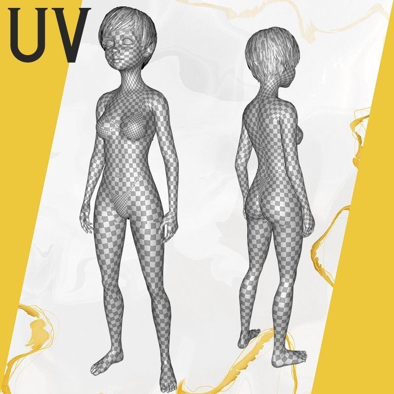 cute young woman red Low-poly 3D model_36