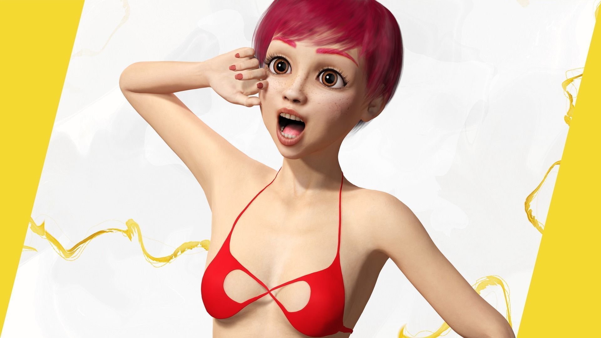 cute young woman red Low-poly 3D model_14