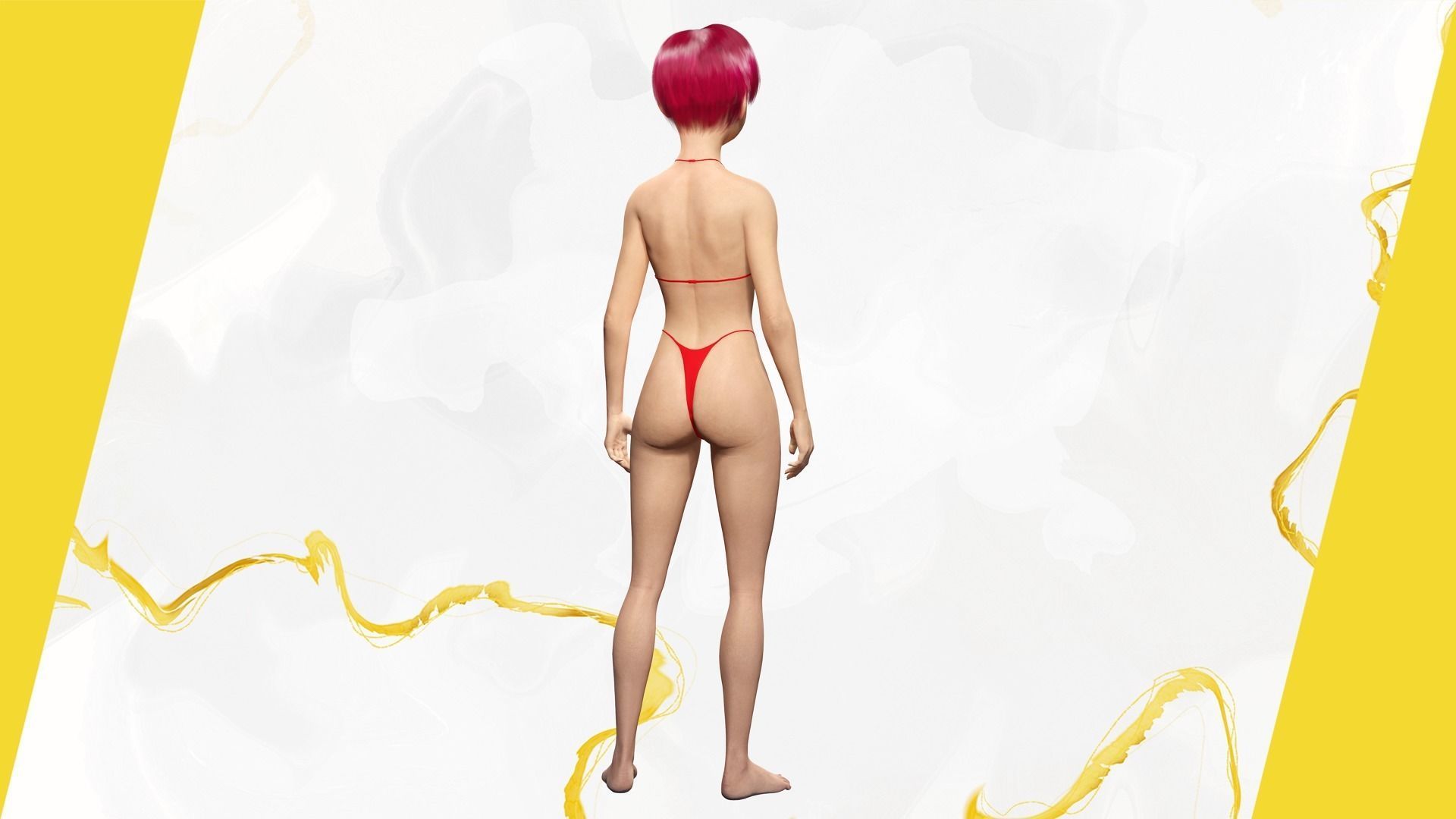 cute young woman red Low-poly 3D model_7