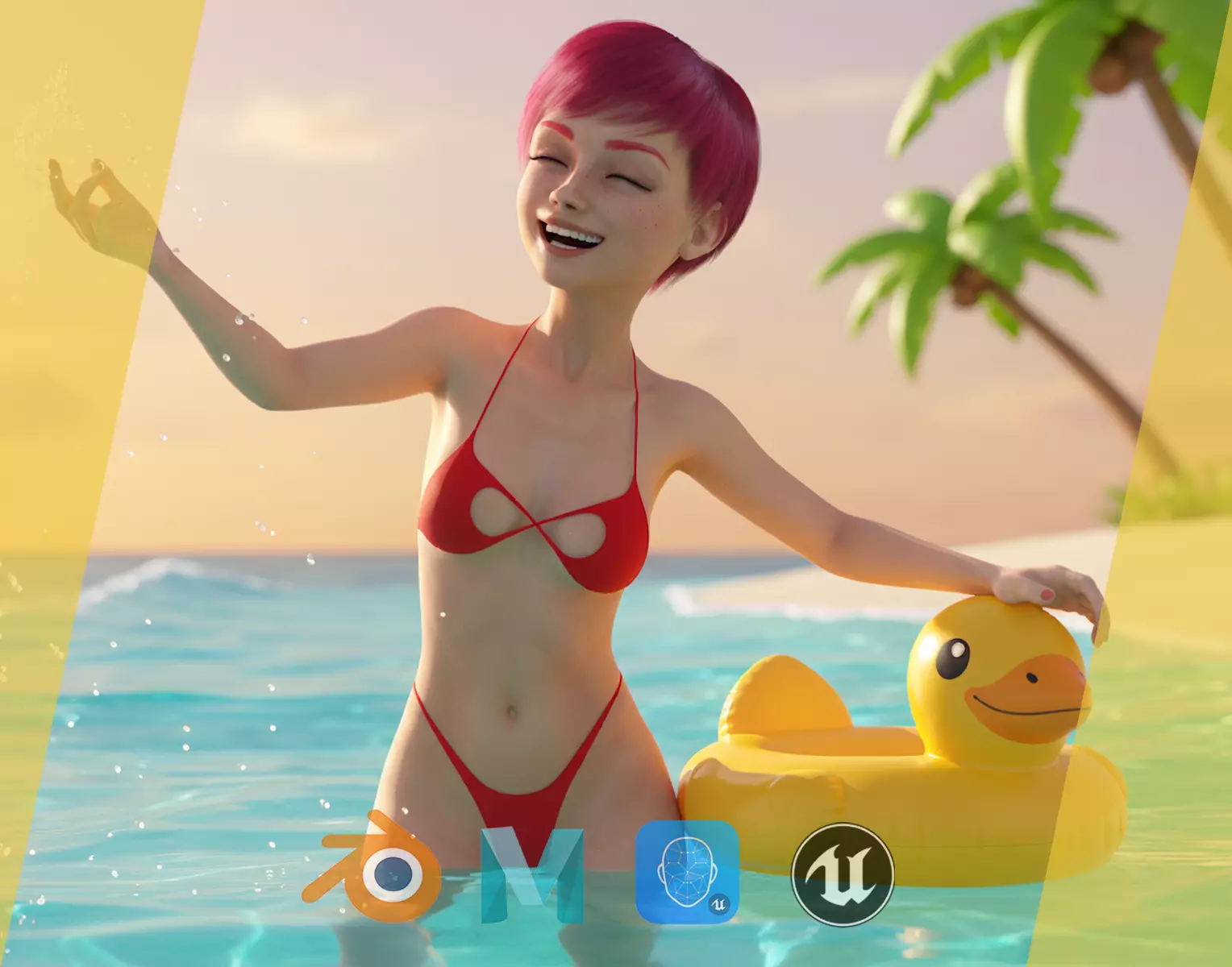 cute young woman red Low-poly 3D model_0