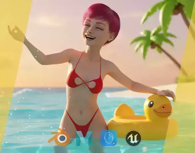 cute young woman red Low-poly 3D model cute young woman red Low-poly 3D model