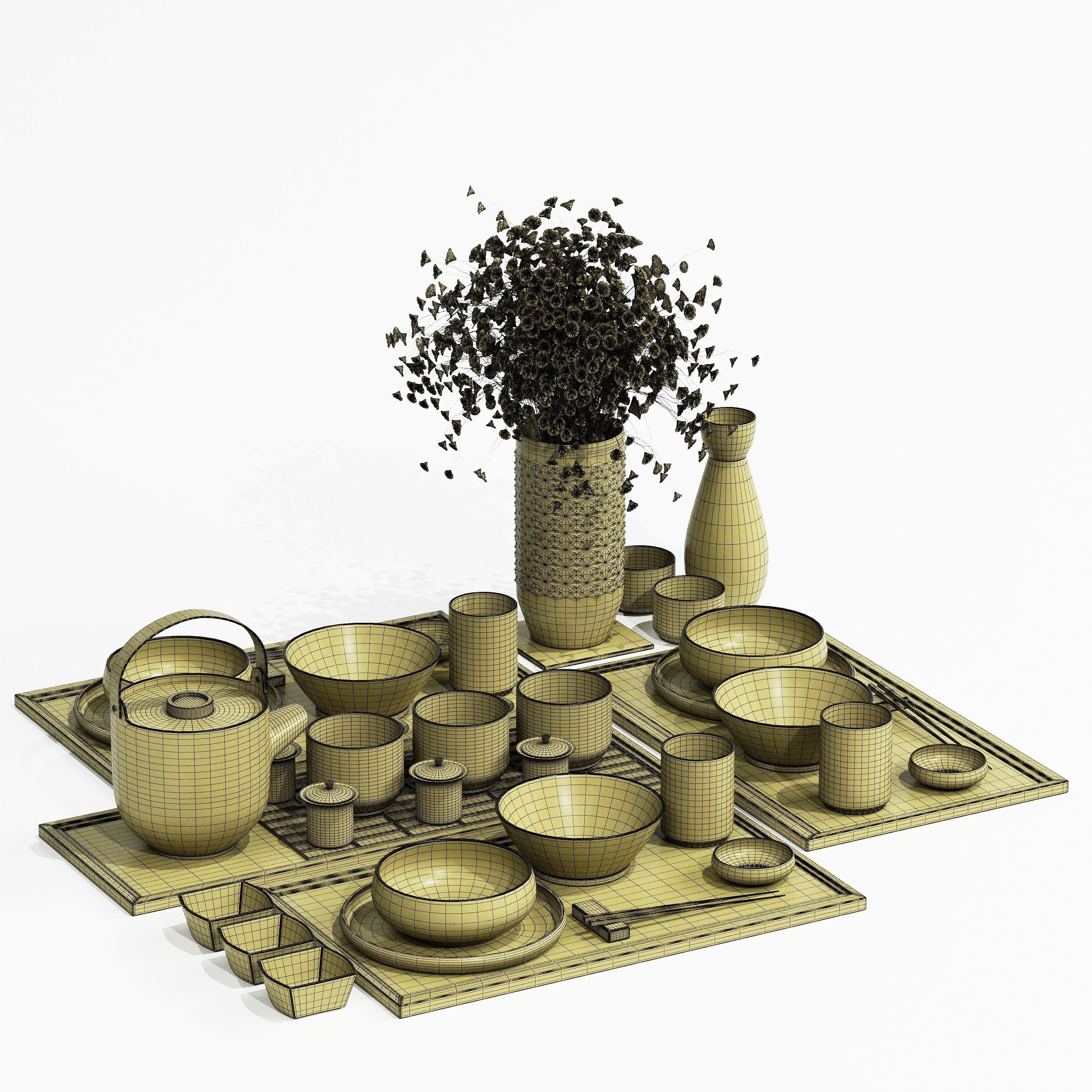 Japanes tableware set Free 3D model_3