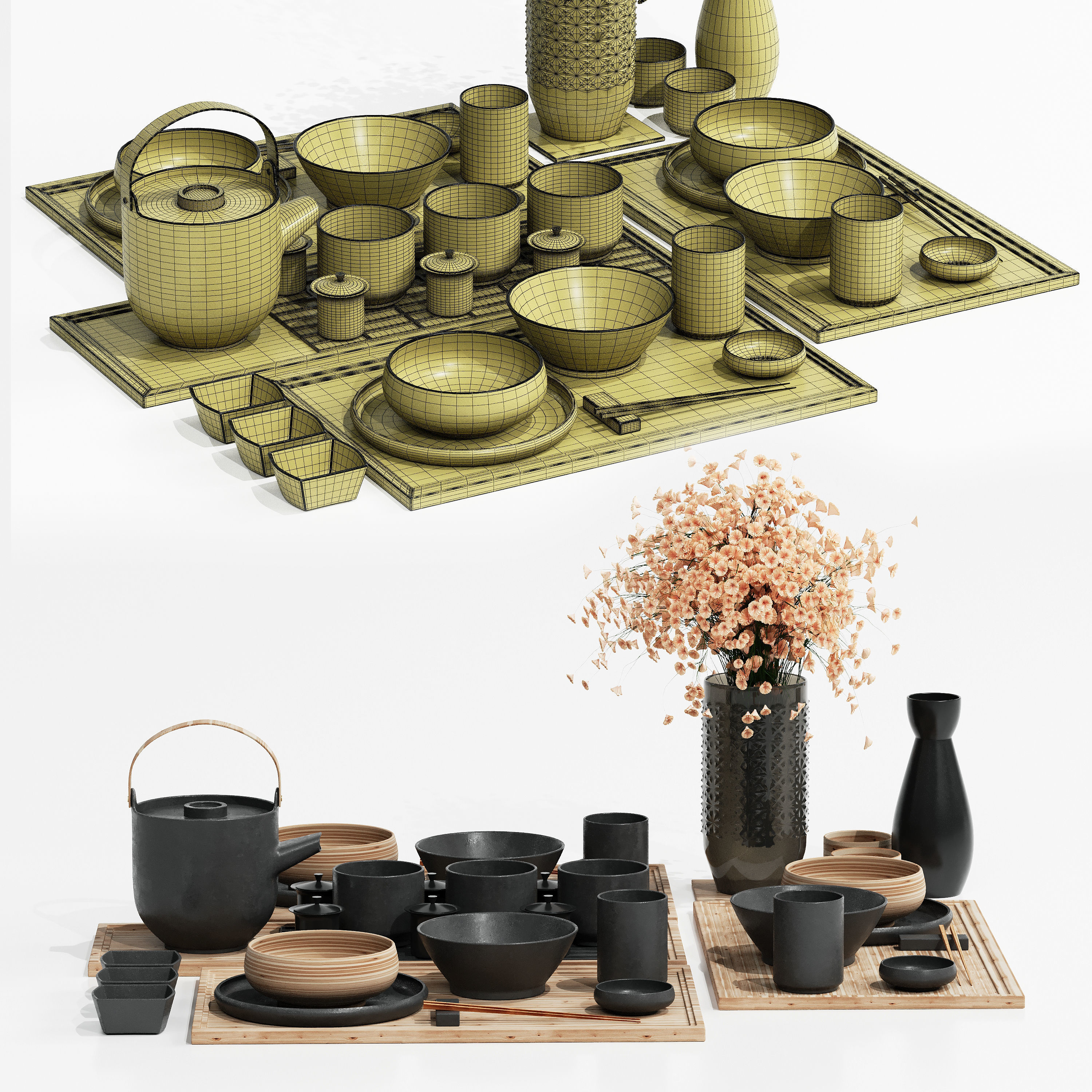 Japanes tableware set Free 3D model_2