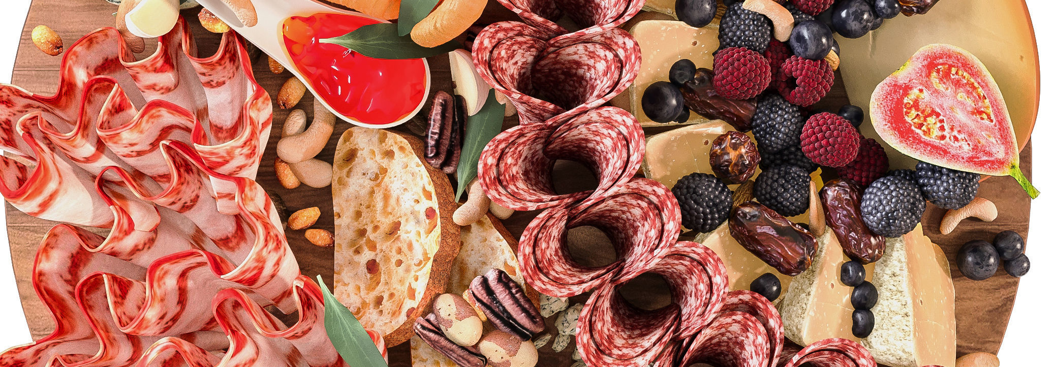 Meat platter with pieces of cheese 3D model_3