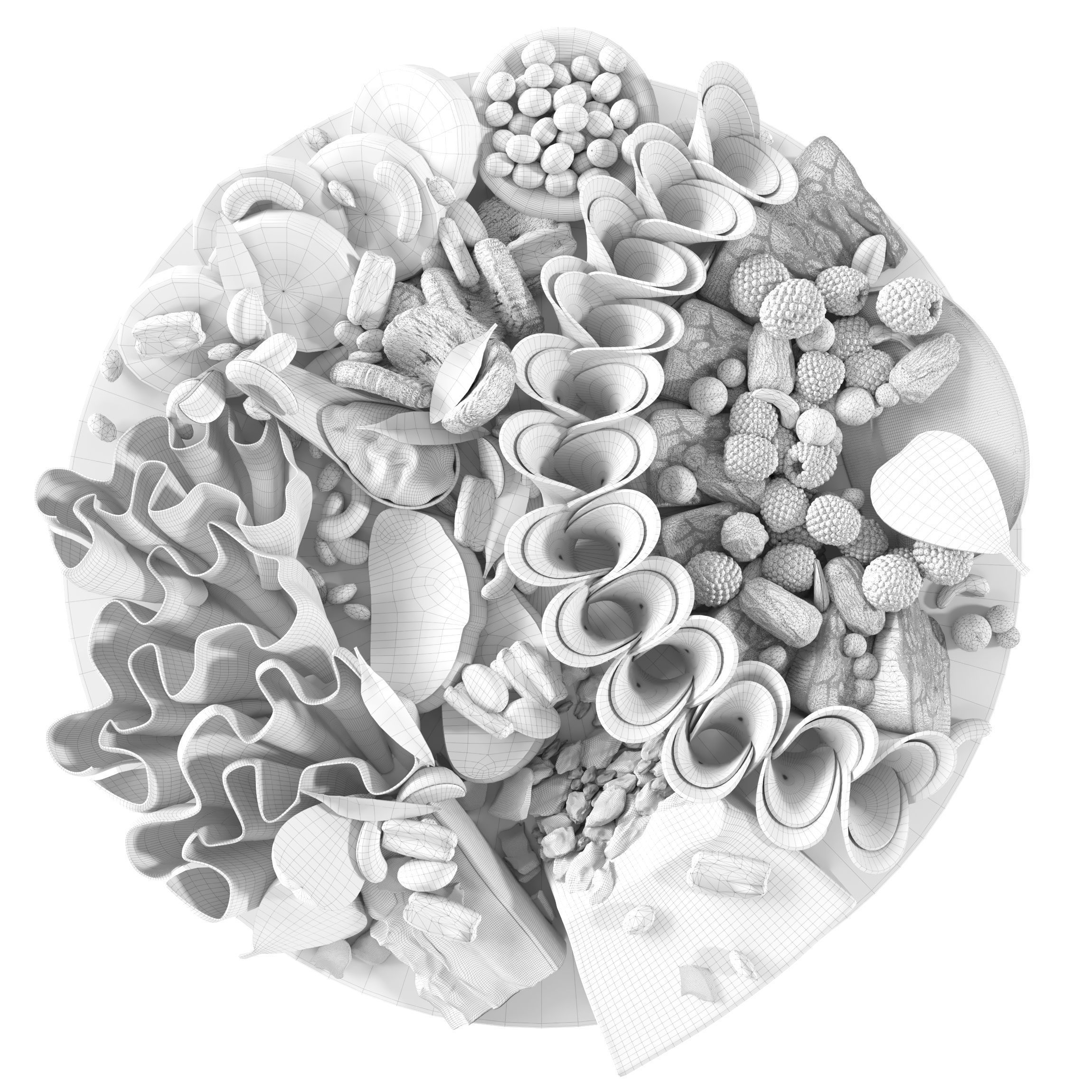 Meat platter with pieces of cheese 3D model_1