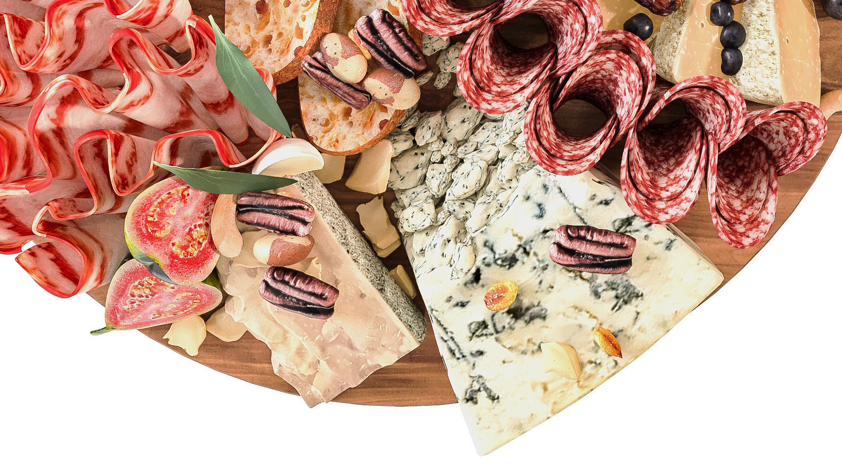 Meat platter with pieces of cheese 3D model_4