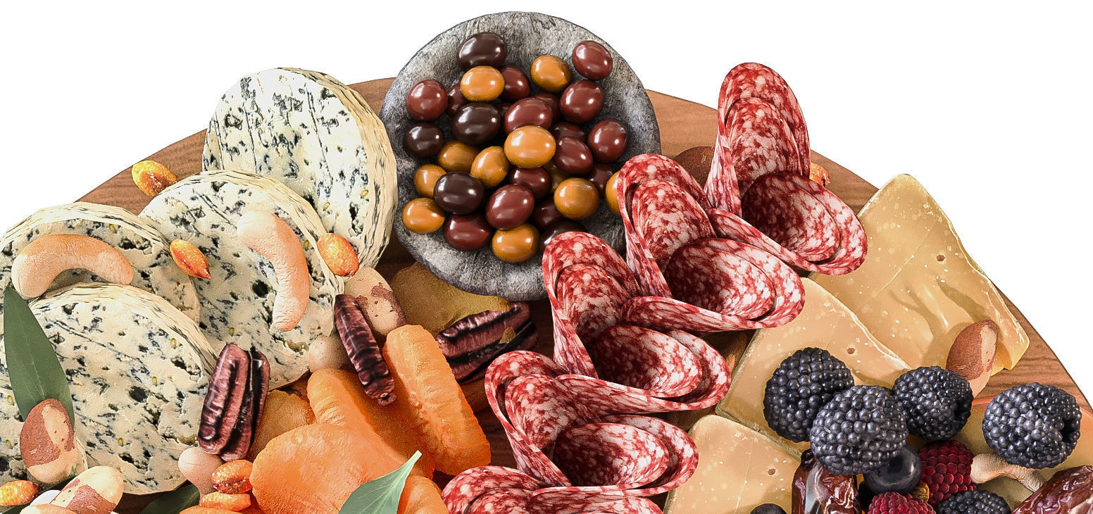 Meat platter with pieces of cheese 3D model_2