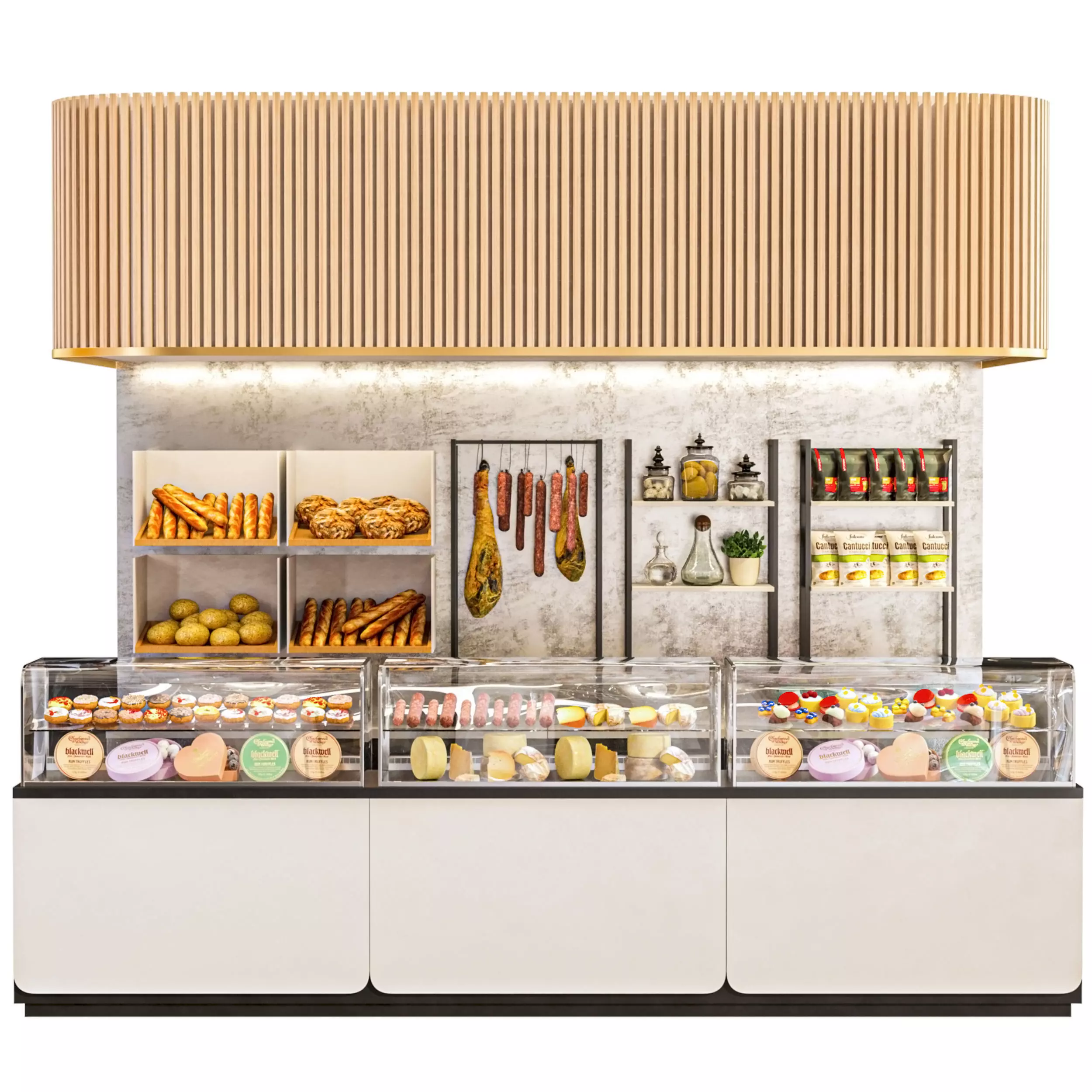 Shop with a showcase with desserts and meat products 3D model_0