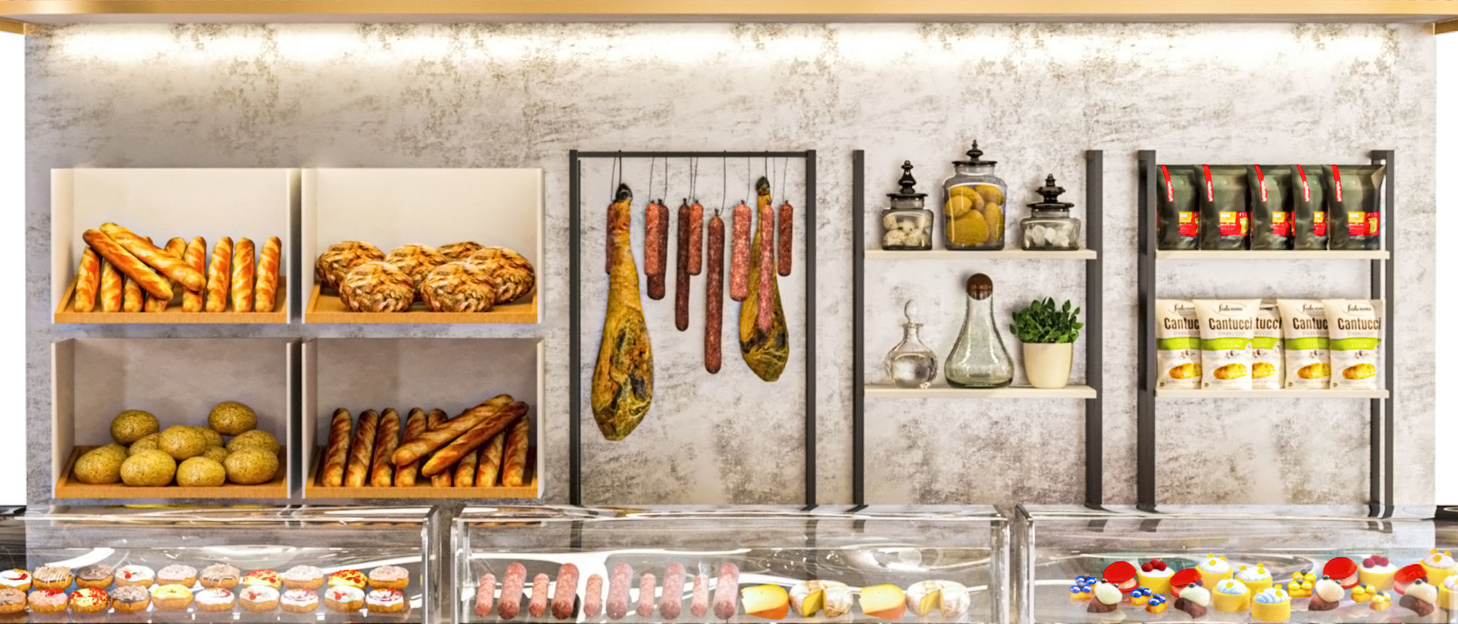 Shop with a showcase with desserts and meat products 3D model_3
