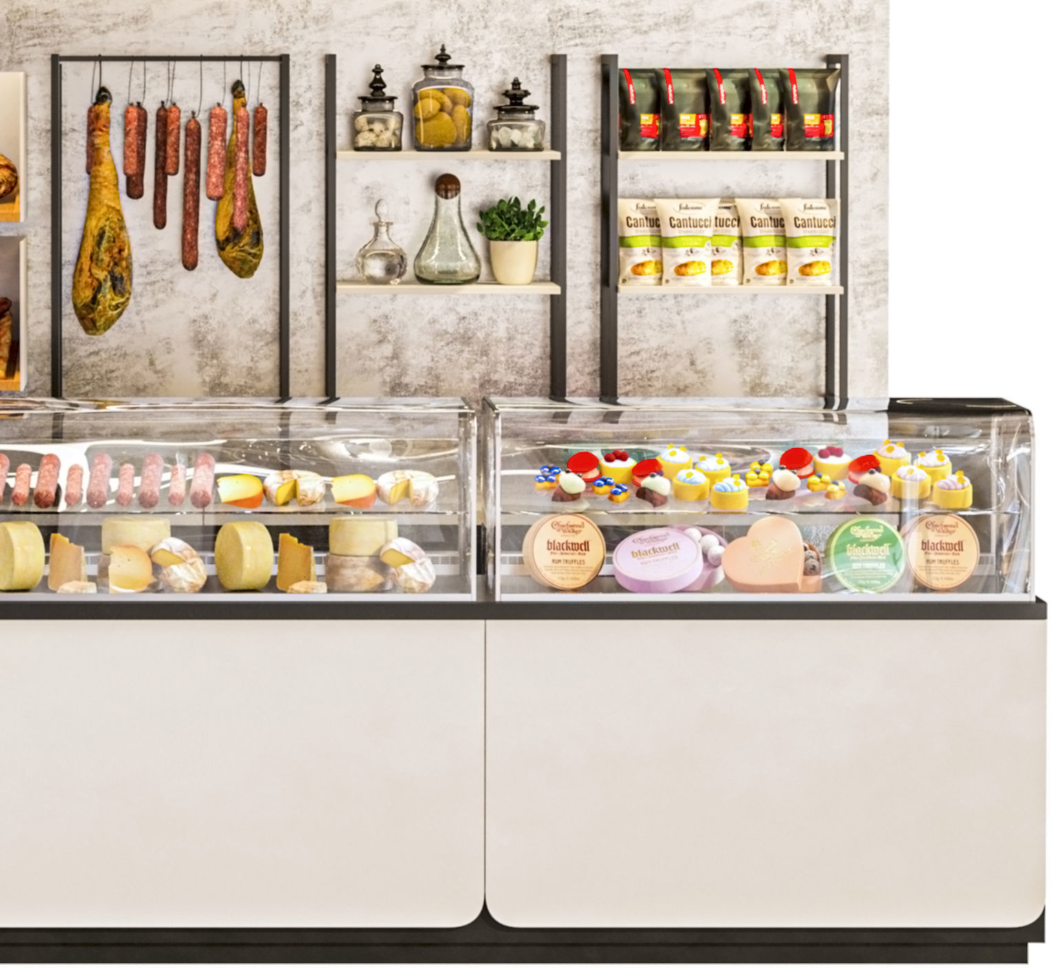 Shop with a showcase with desserts and meat products 3D model_4