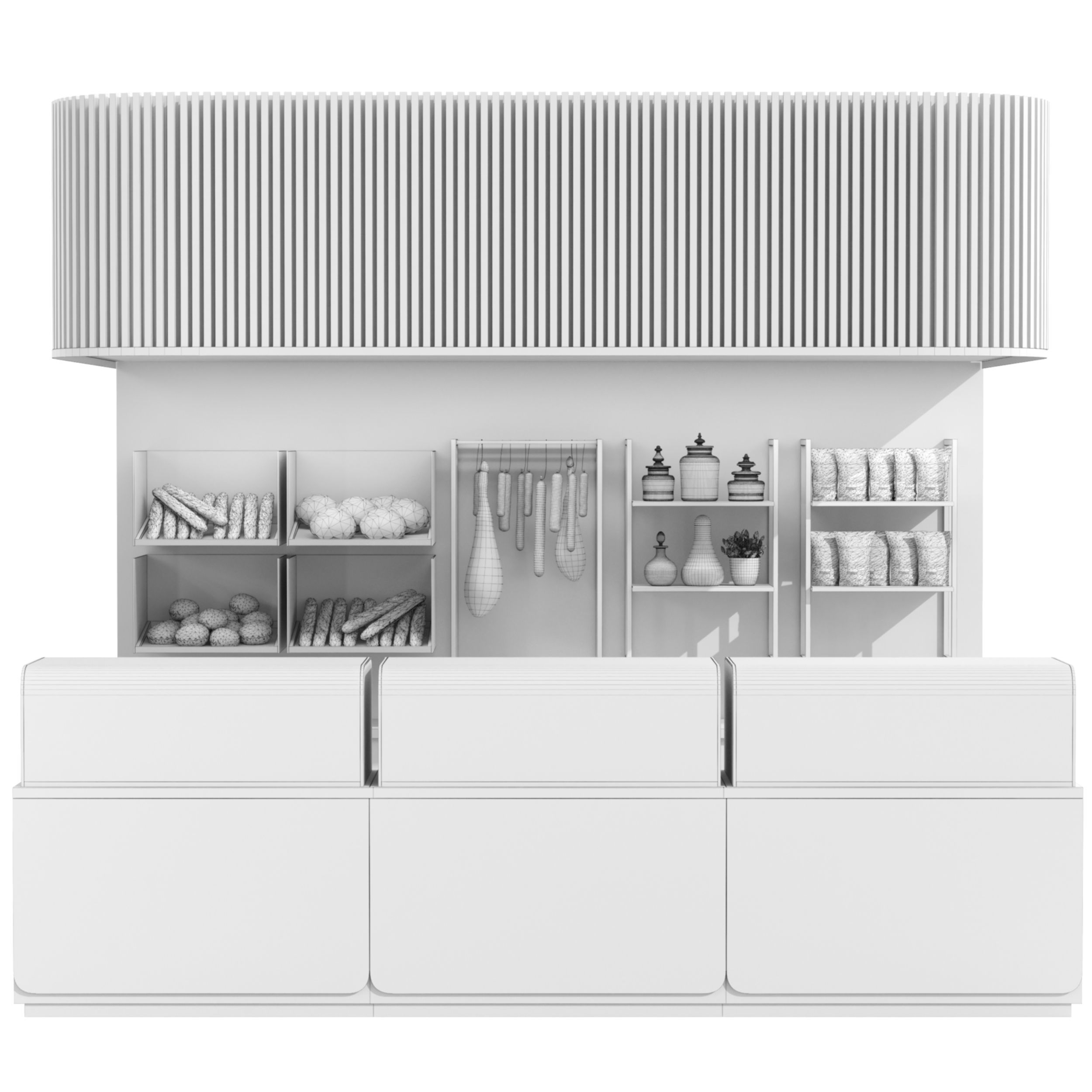 Shop with a showcase with desserts and meat products 3D model_1