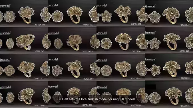60 Half sets of Floral turkish model for ring  3D Model Collection