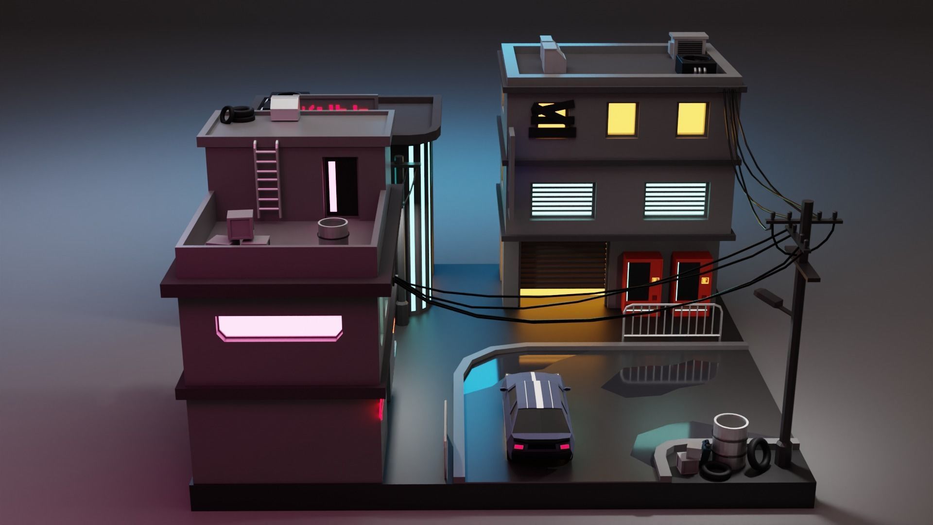 Cyberpunk Buildings Low-poly 3D model_4