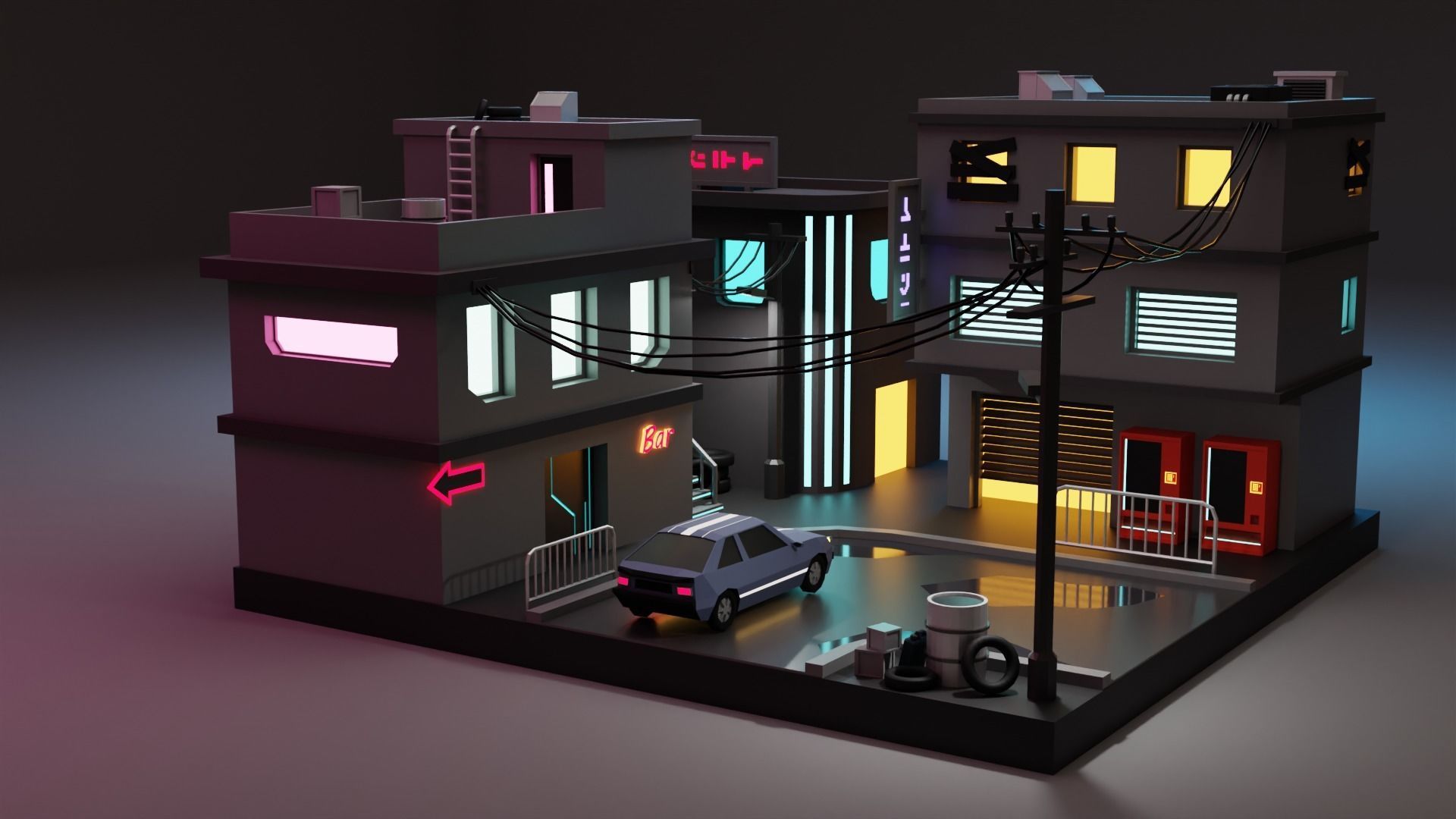 Cyberpunk Buildings Low-poly 3D model_3