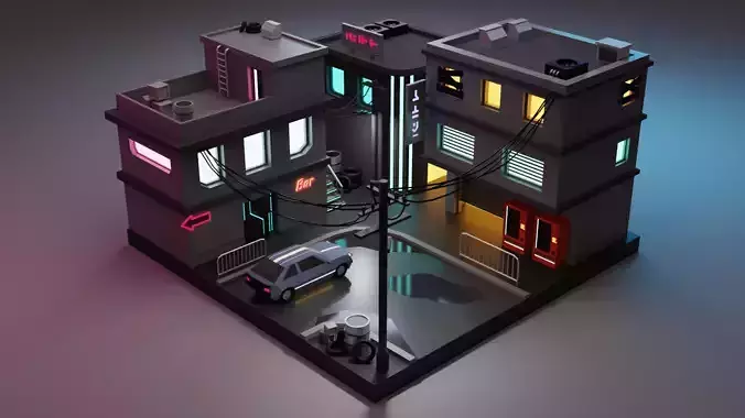 Cyberpunk Buildings Low-poly 3D model