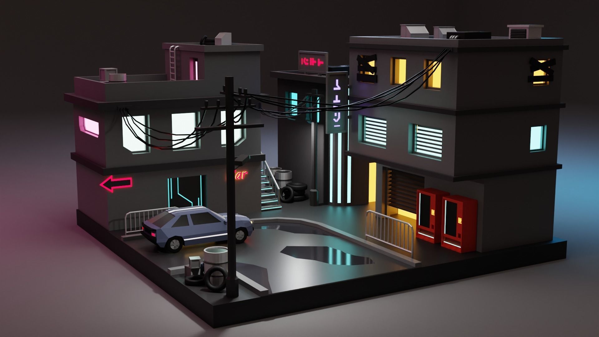Cyberpunk Buildings Low-poly 3D model_1