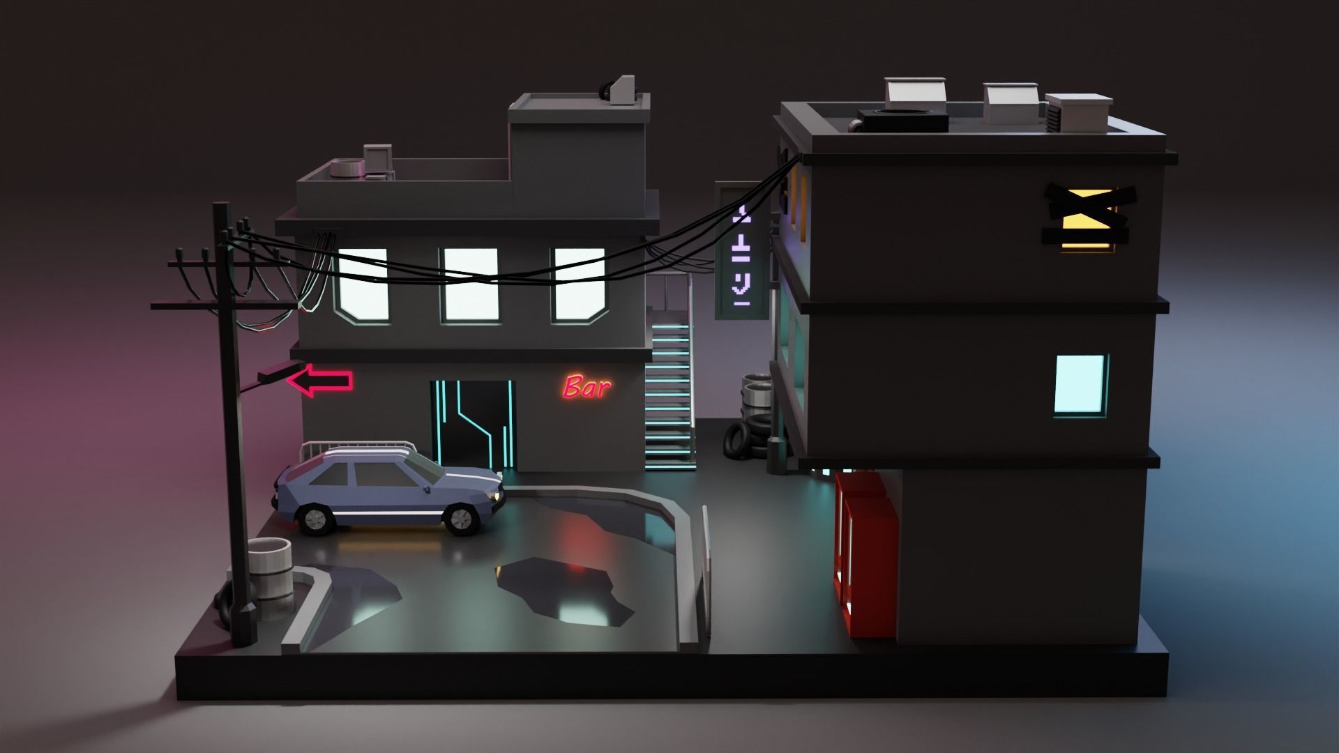 Cyberpunk Buildings Low-poly 3D model_2