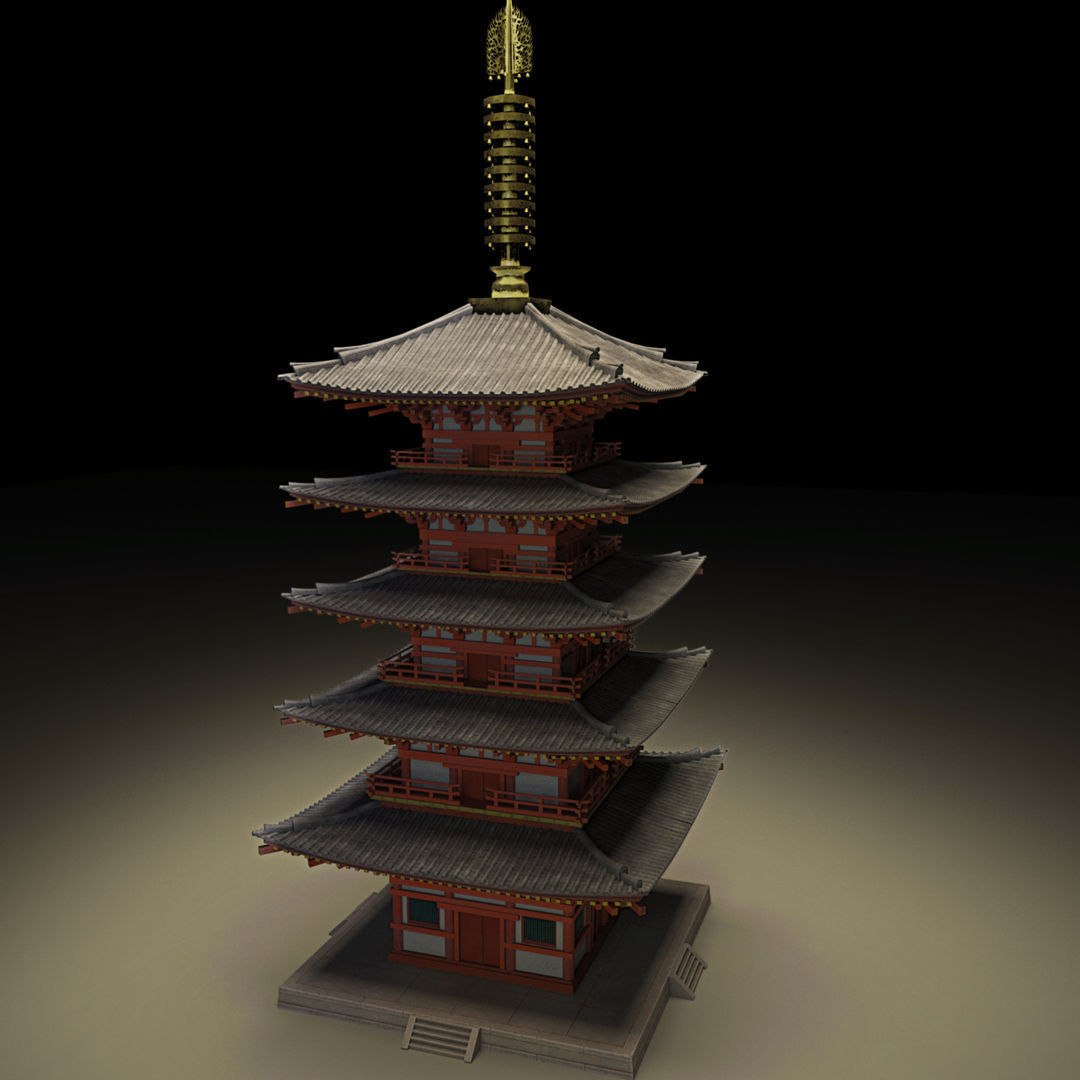 Japanese historic building-five-storied pagoda -gojunoto Low-poly 3D model_1