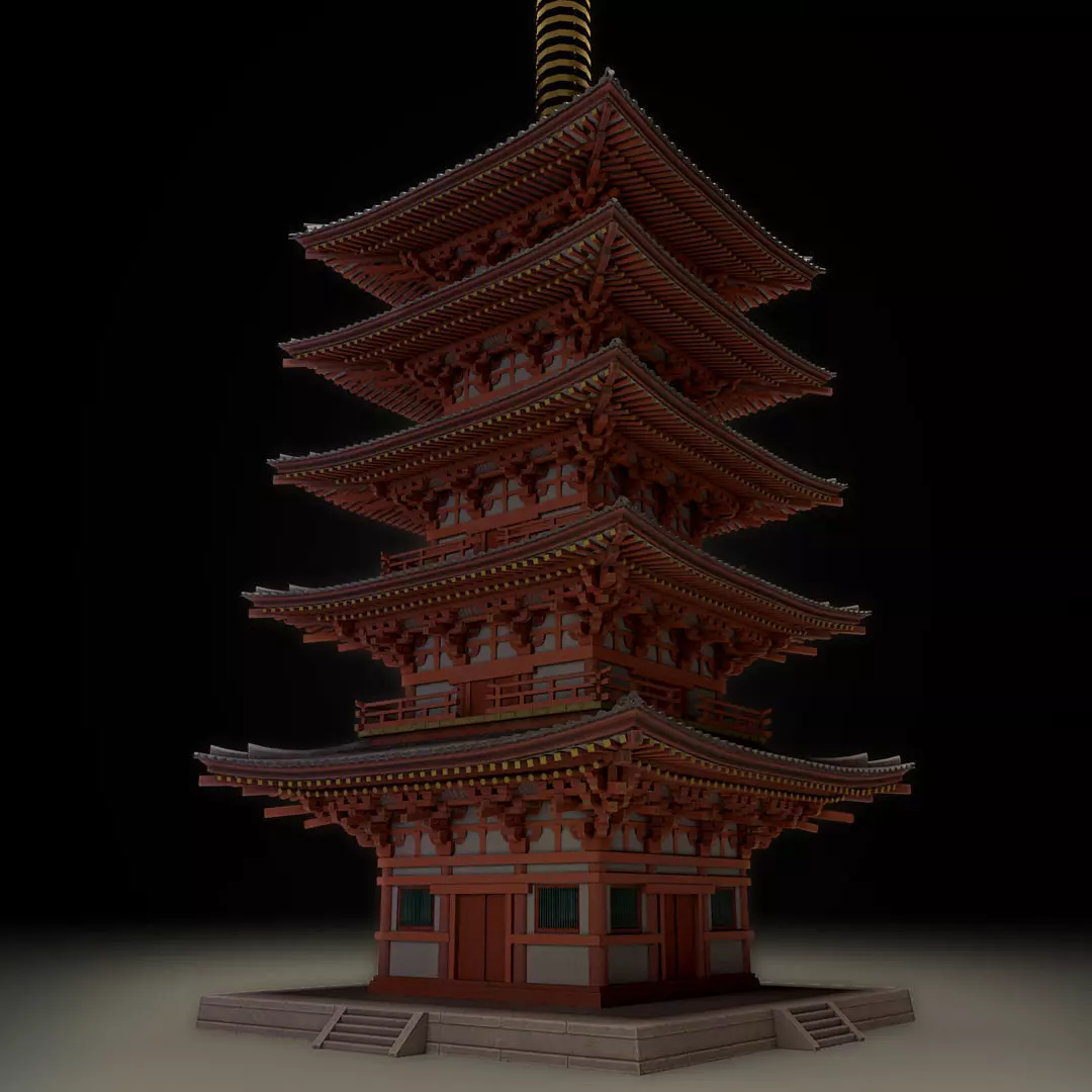 Japanese historic building-five-storied pagoda -gojunoto Low-poly 3D model_0
